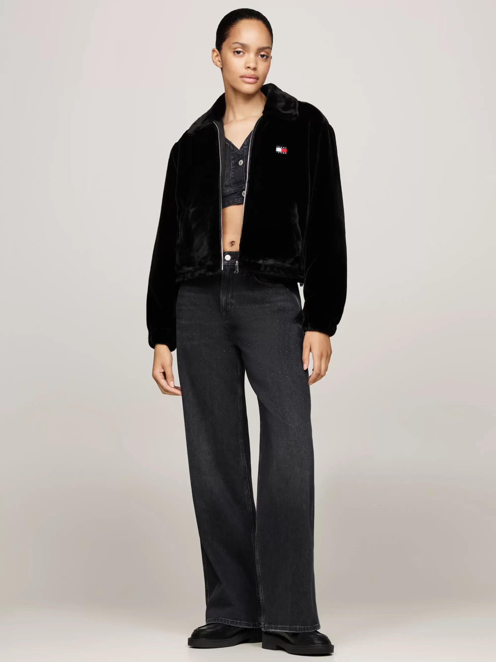 Jassen & Jacks*Tommy Hilfiger Cropped Jack Met Imitatiebont En Ritssluiting BLACK