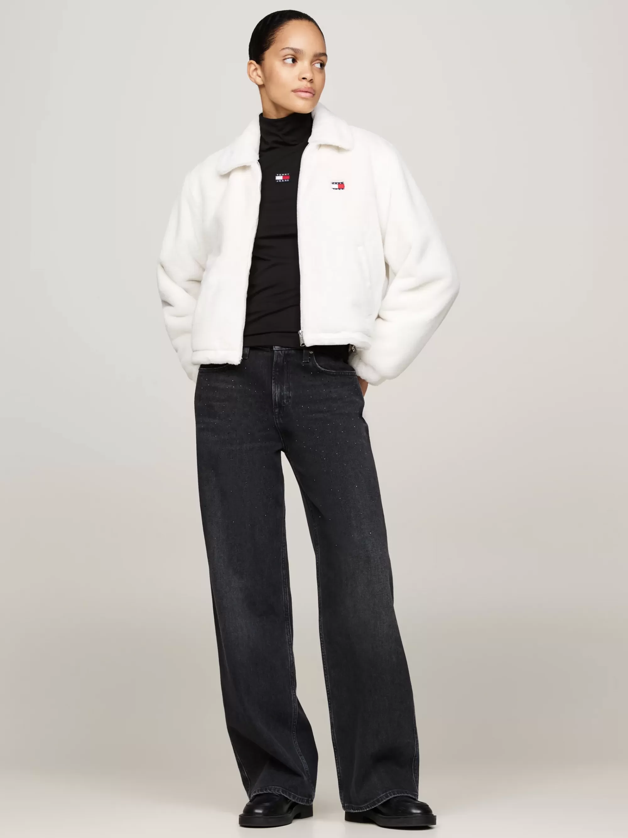 Jassen & Jacks*Tommy Hilfiger Cropped Jack Met Imitatiebont En Ritssluiting IVORY