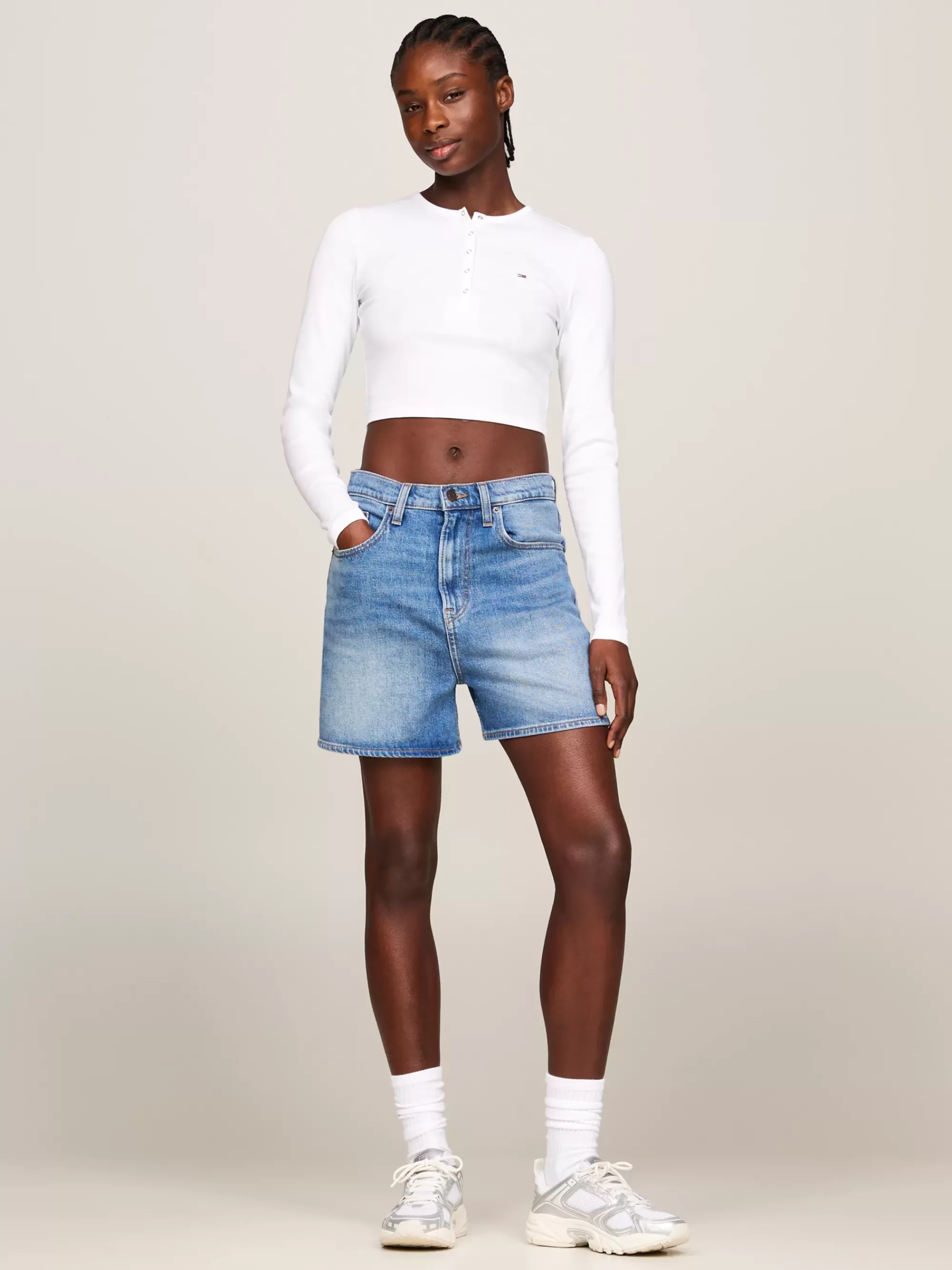T-Shirts*Tommy Hilfiger Cropped Longsleeve T-shirt Met Ribtextuur WHITE