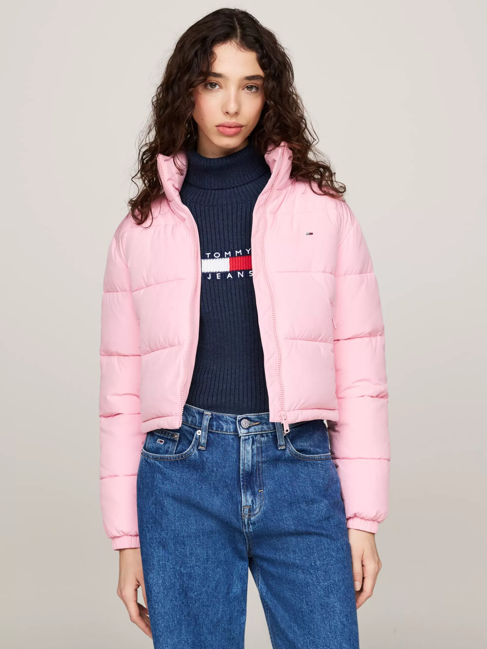 Jassen & Jacks*Tommy Hilfiger Cropped Pufferjack Met Rits BALLET PINK