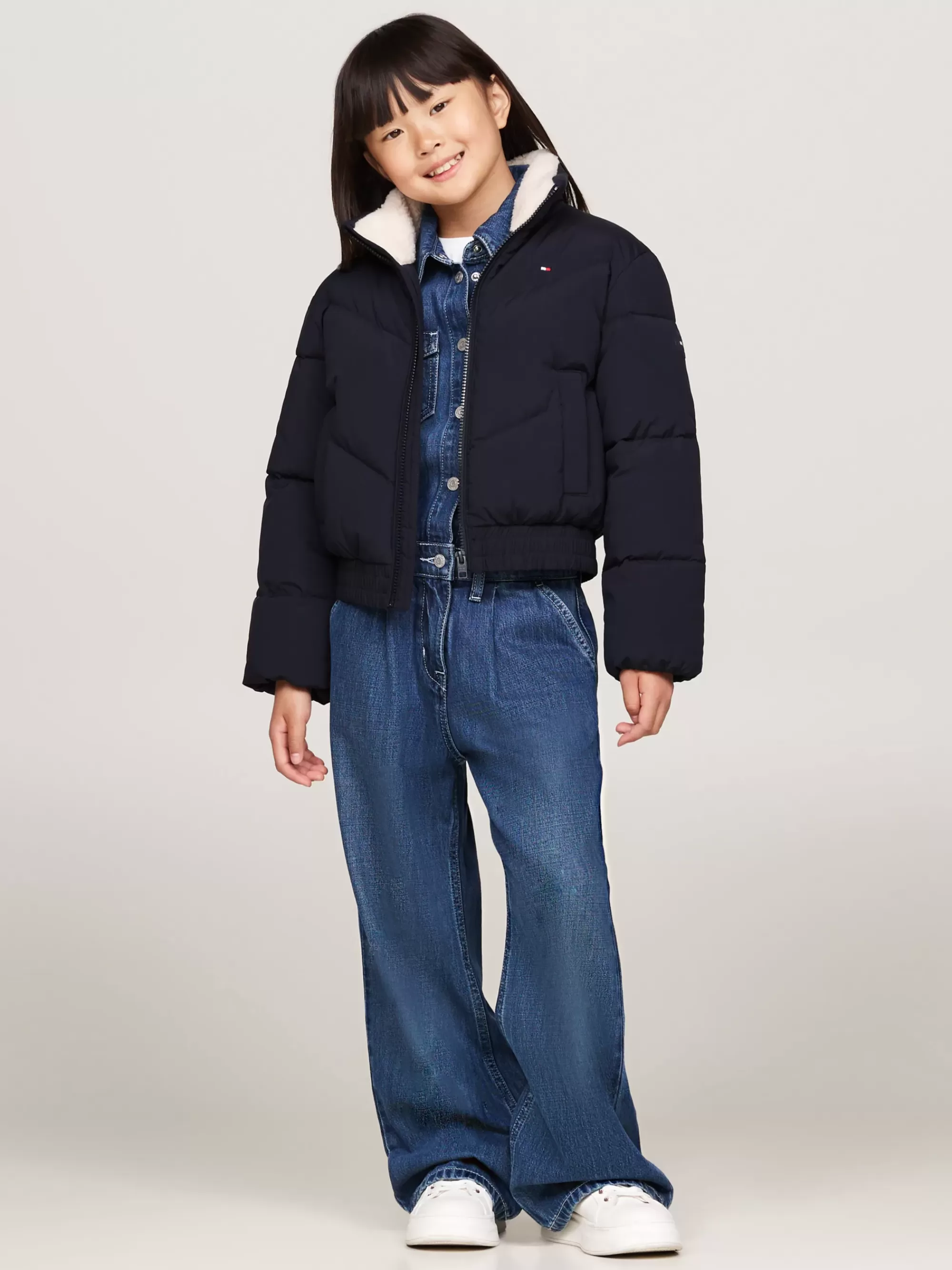 Jassen & Jacks*Tommy Hilfiger Cropped Pufferjack Met Teddy Kraag DESERT SKY