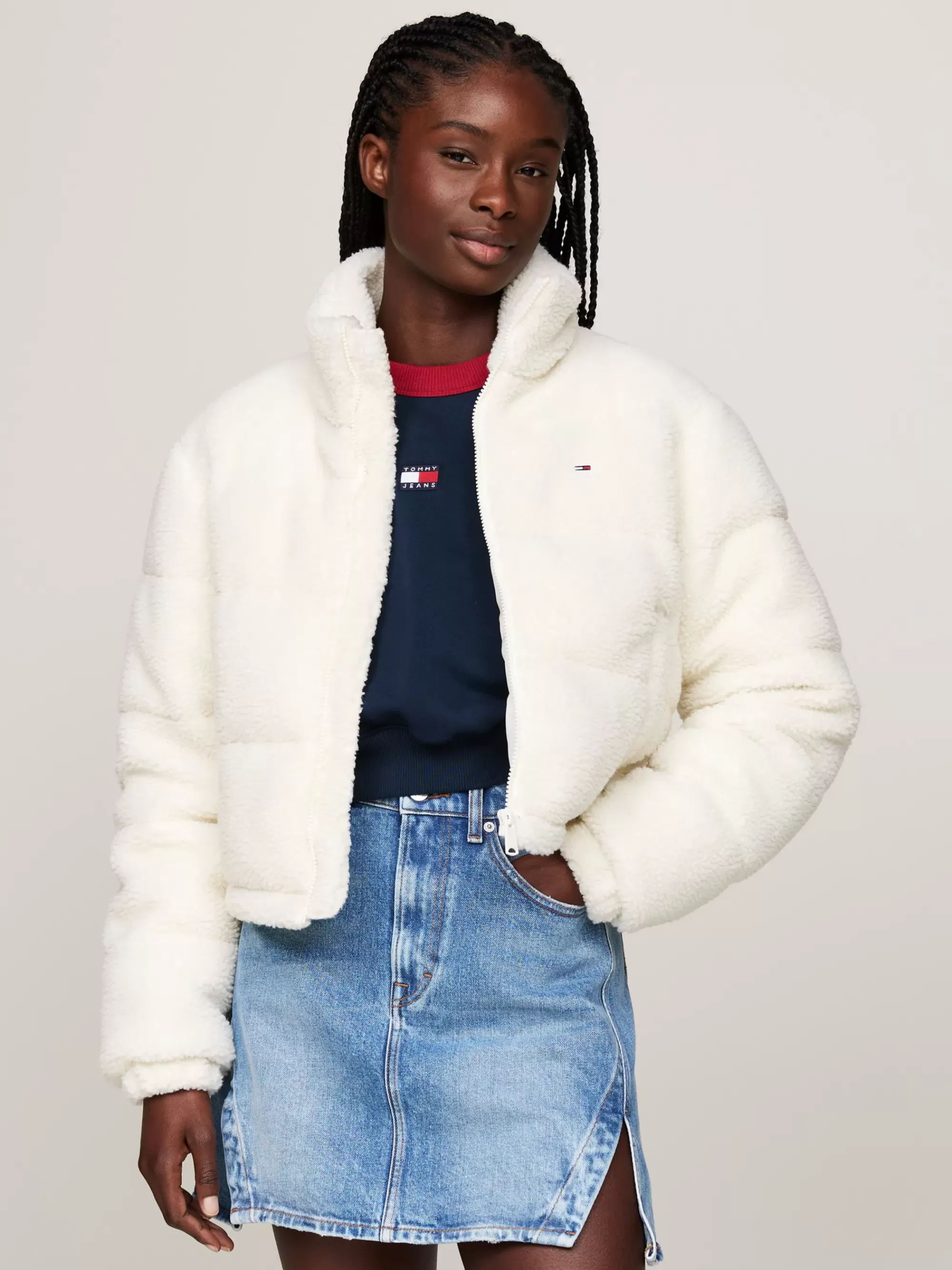 Jassen & Jacks*Tommy Hilfiger Cropped Pufferjack Van Teddy Fleece ANCIENT WHITE