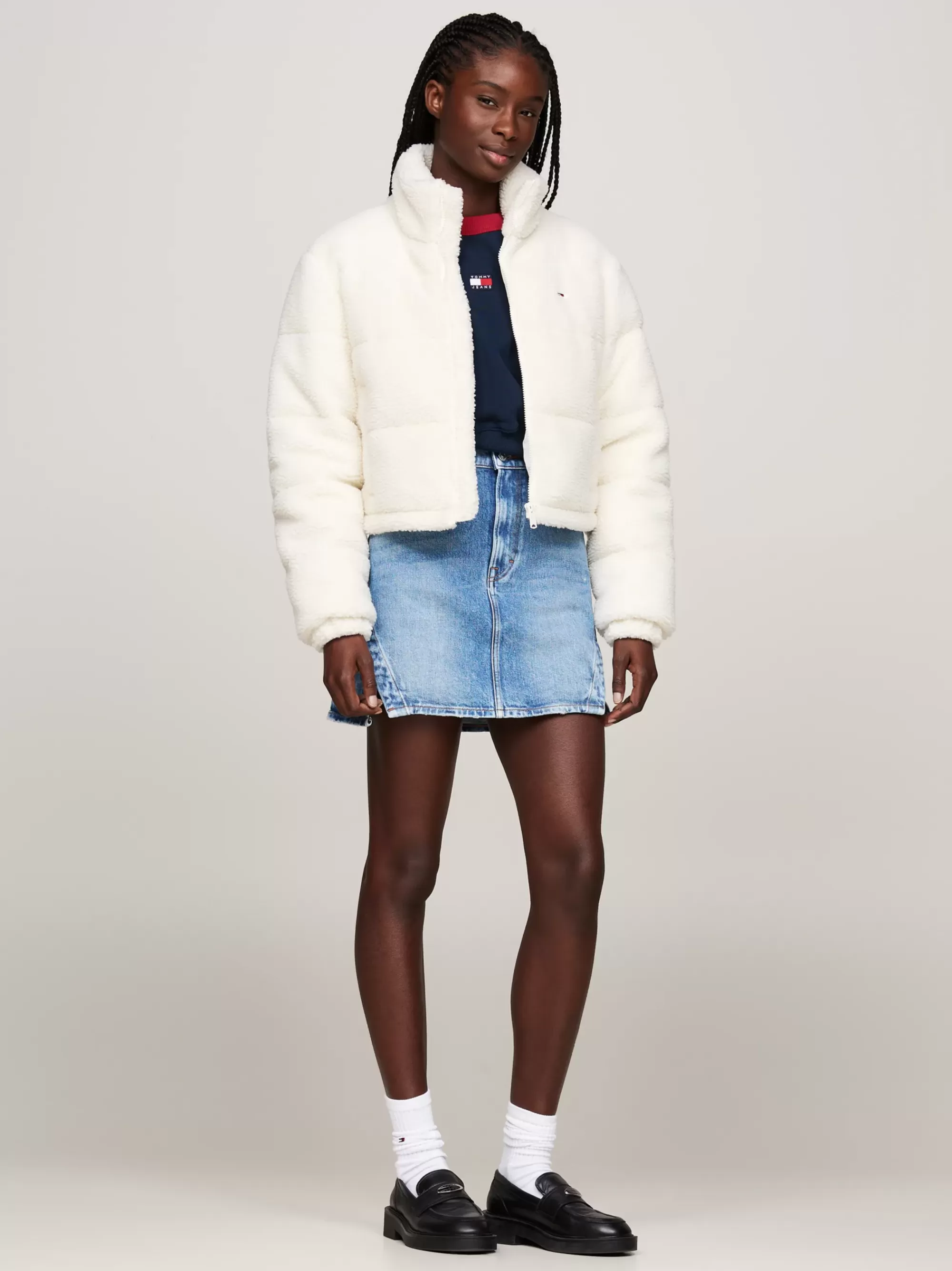Jassen & Jacks*Tommy Hilfiger Cropped Pufferjack Van Teddy Fleece ANCIENT WHITE