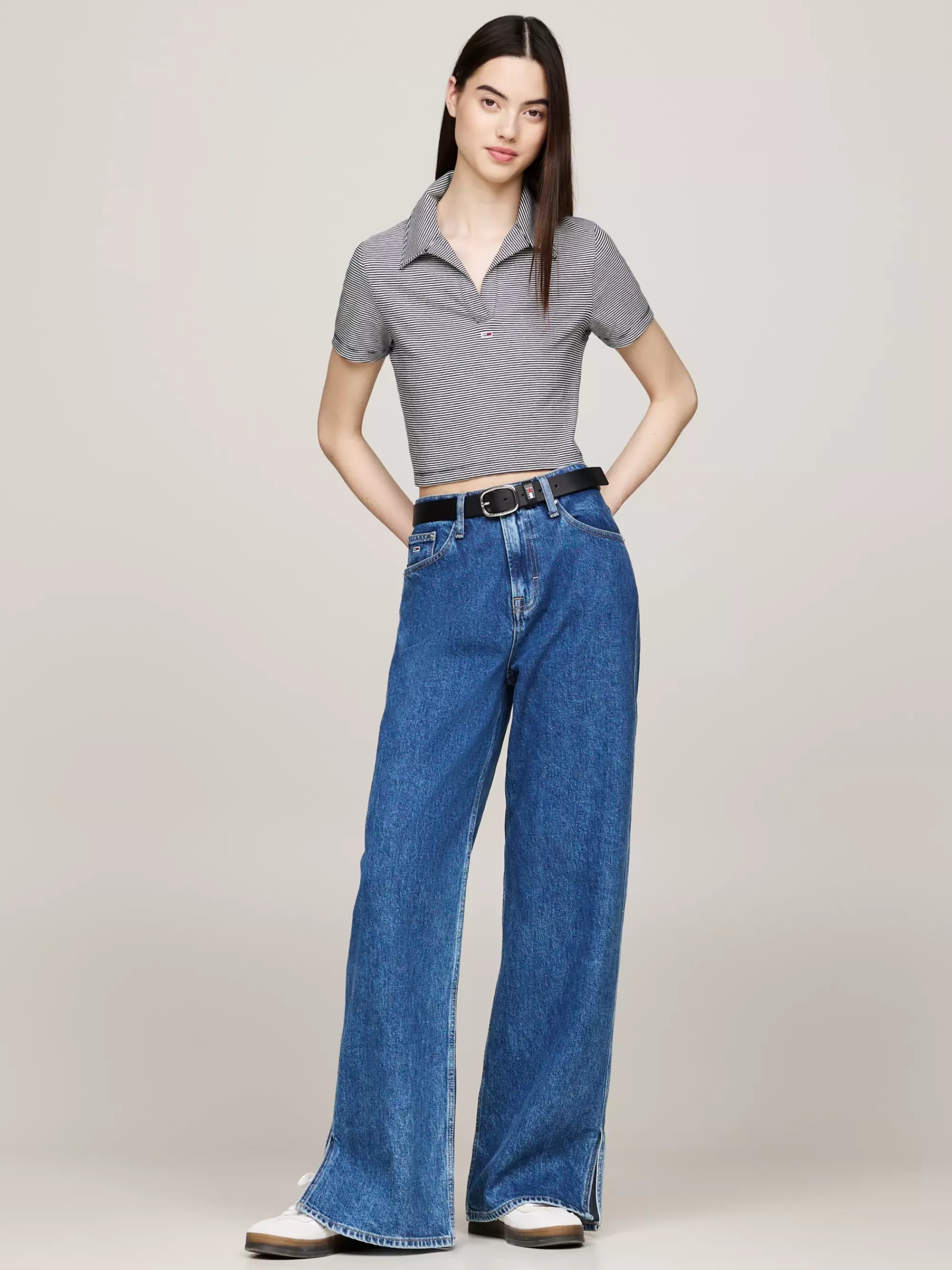 Polo's*Tommy Hilfiger Cropped Slim Fit Polo Met V-hals DARK NIGHT NAVY STRIPE