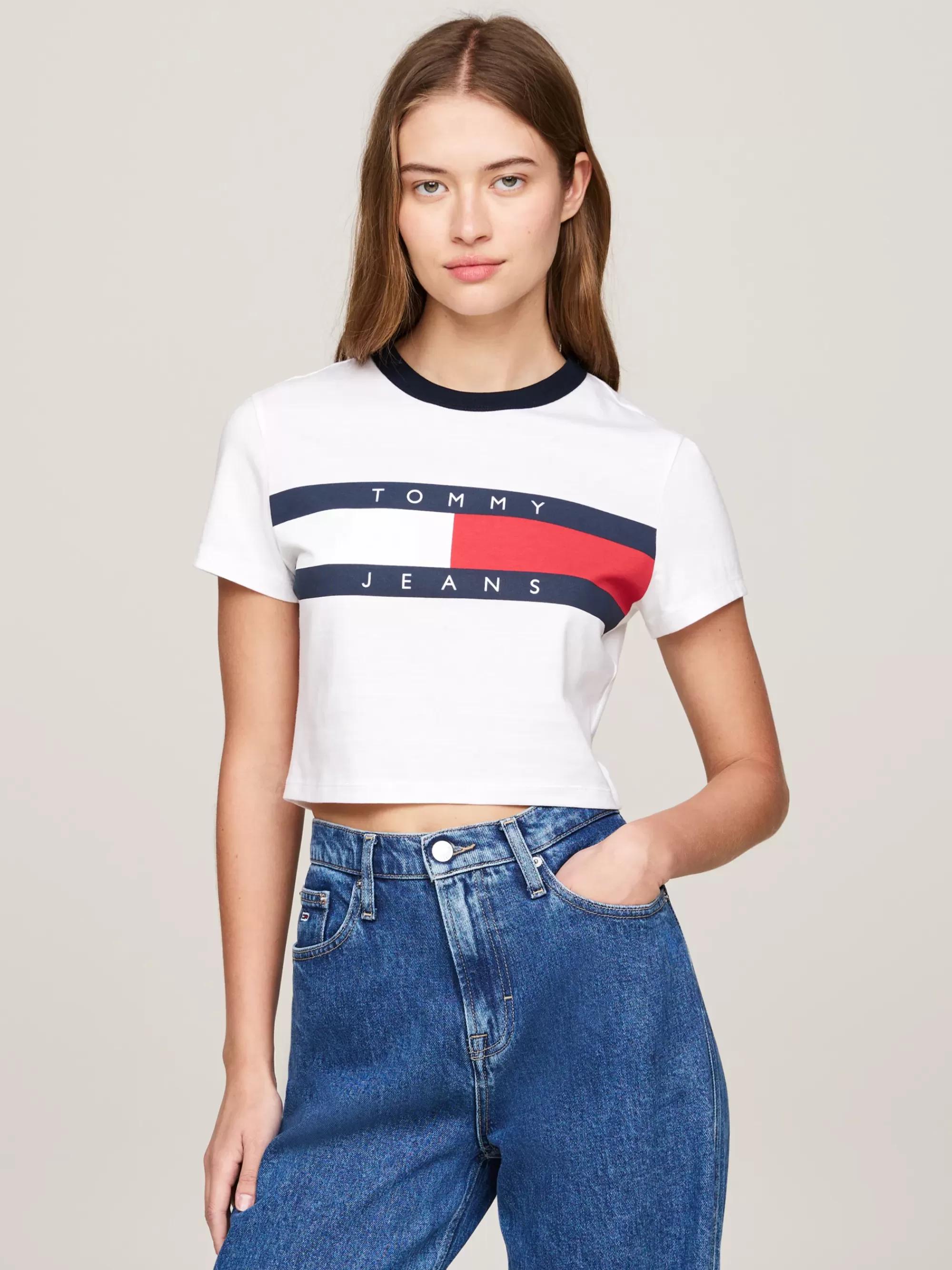 T-Shirts*Tommy Hilfiger Cropped Slim Fit T-shirt WHITE