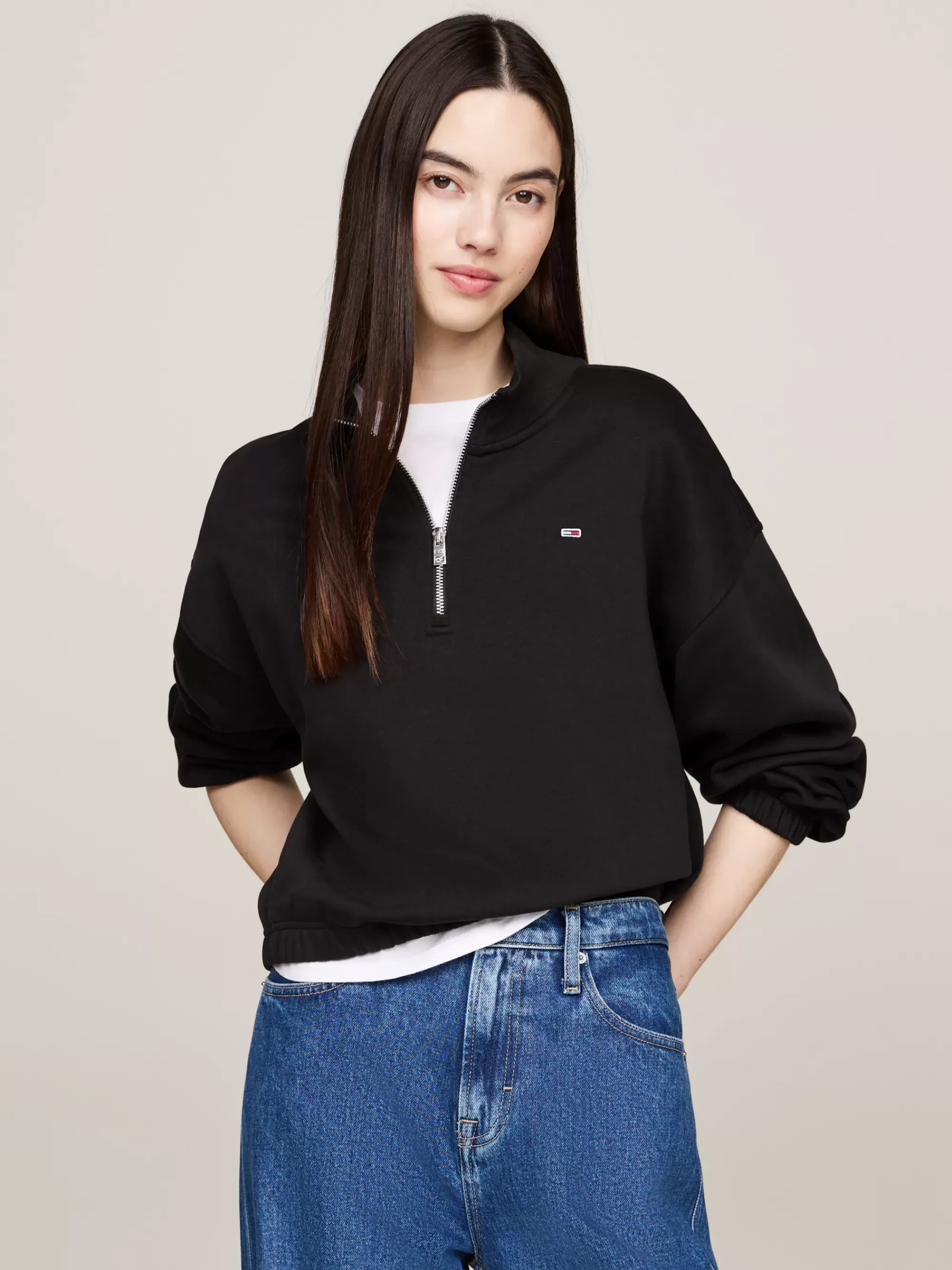 Sweatshirts & Hoodies*Tommy Hilfiger Cropped Sweatshirt Met 1/4-rits BLACK