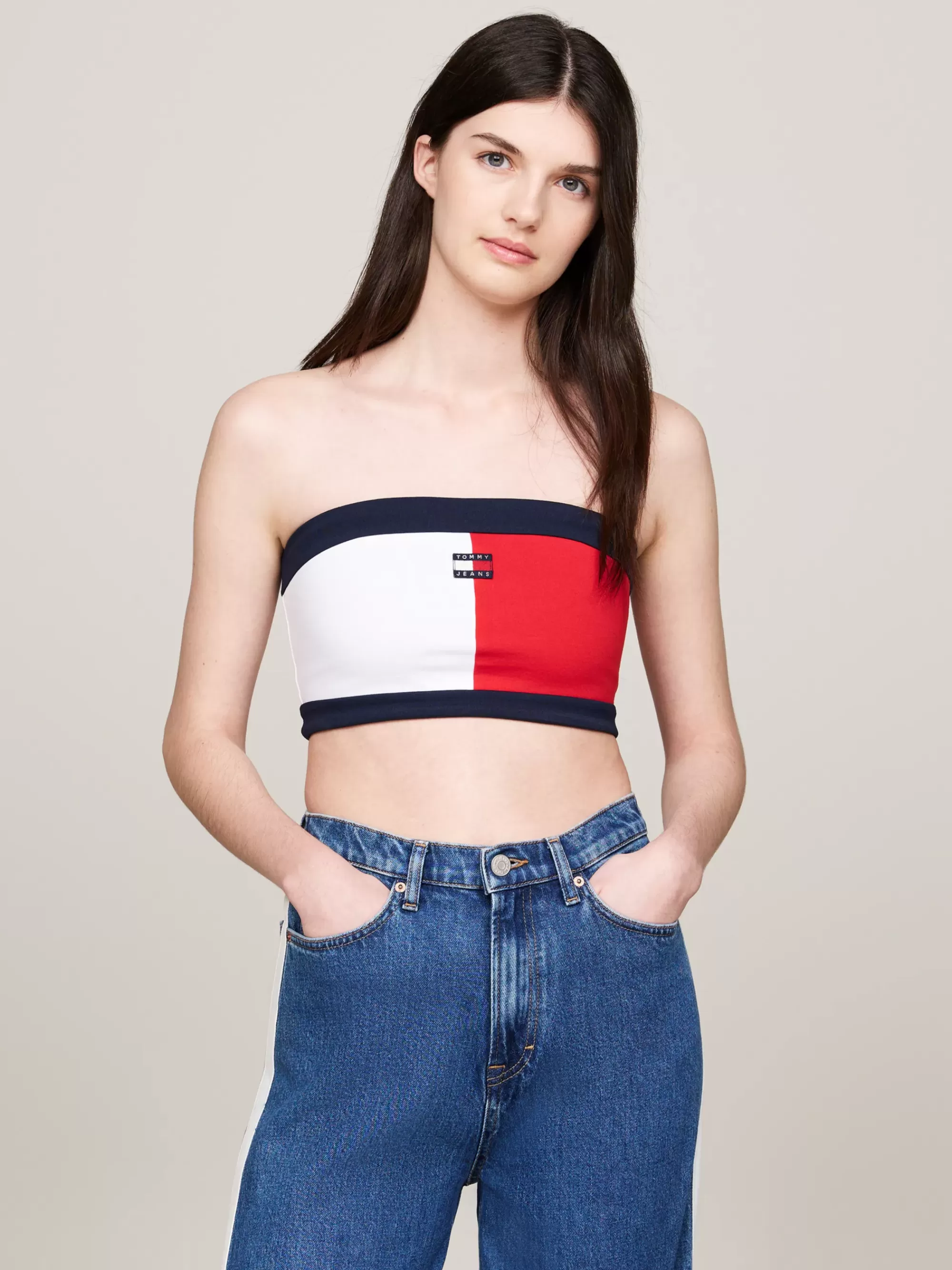Curve Mode & Inclusieve Maten | T-Shirts*Tommy Hilfiger Cropped Tube-top Met Badge WHITE / MULTI