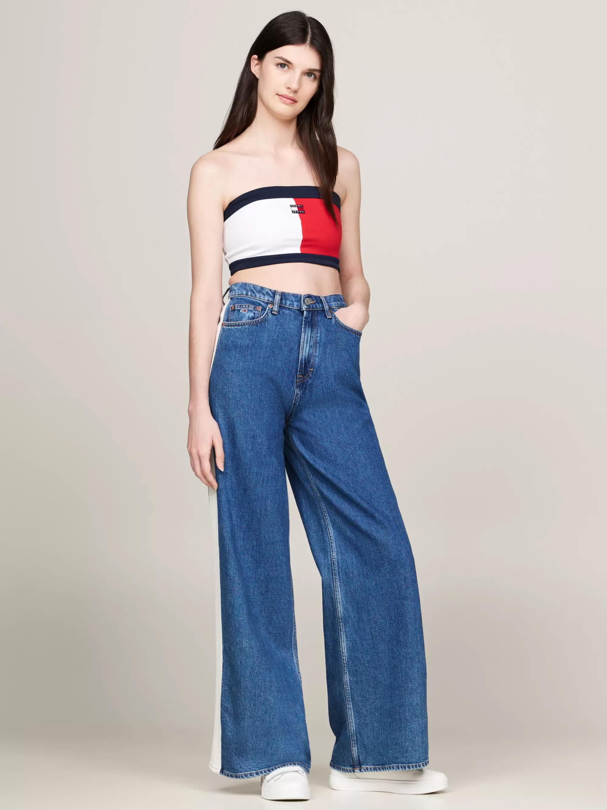 Curve Mode & Inclusieve Maten | T-Shirts*Tommy Hilfiger Cropped Tube-top Met Badge WHITE / MULTI