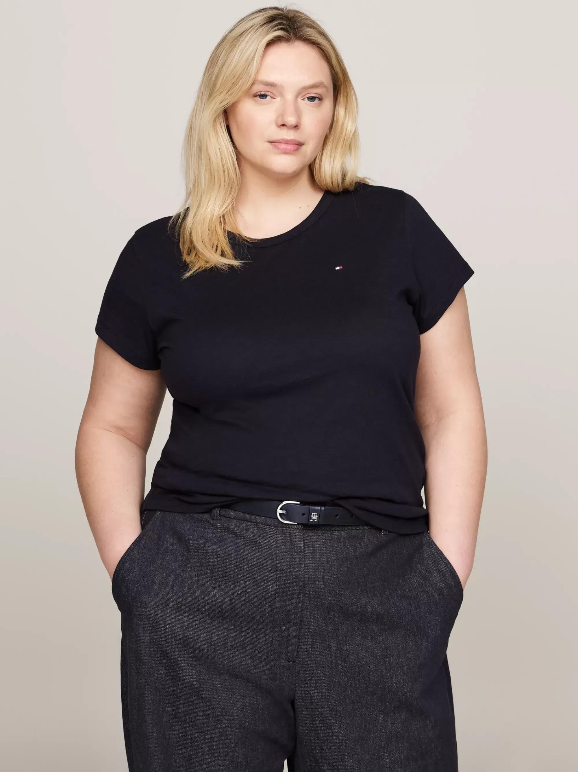 Curve Mode & Inclusieve Maten | T-Shirts*Tommy Hilfiger Curve 1985 Slim T-shirt Met Textuurstreep DESERT SKY