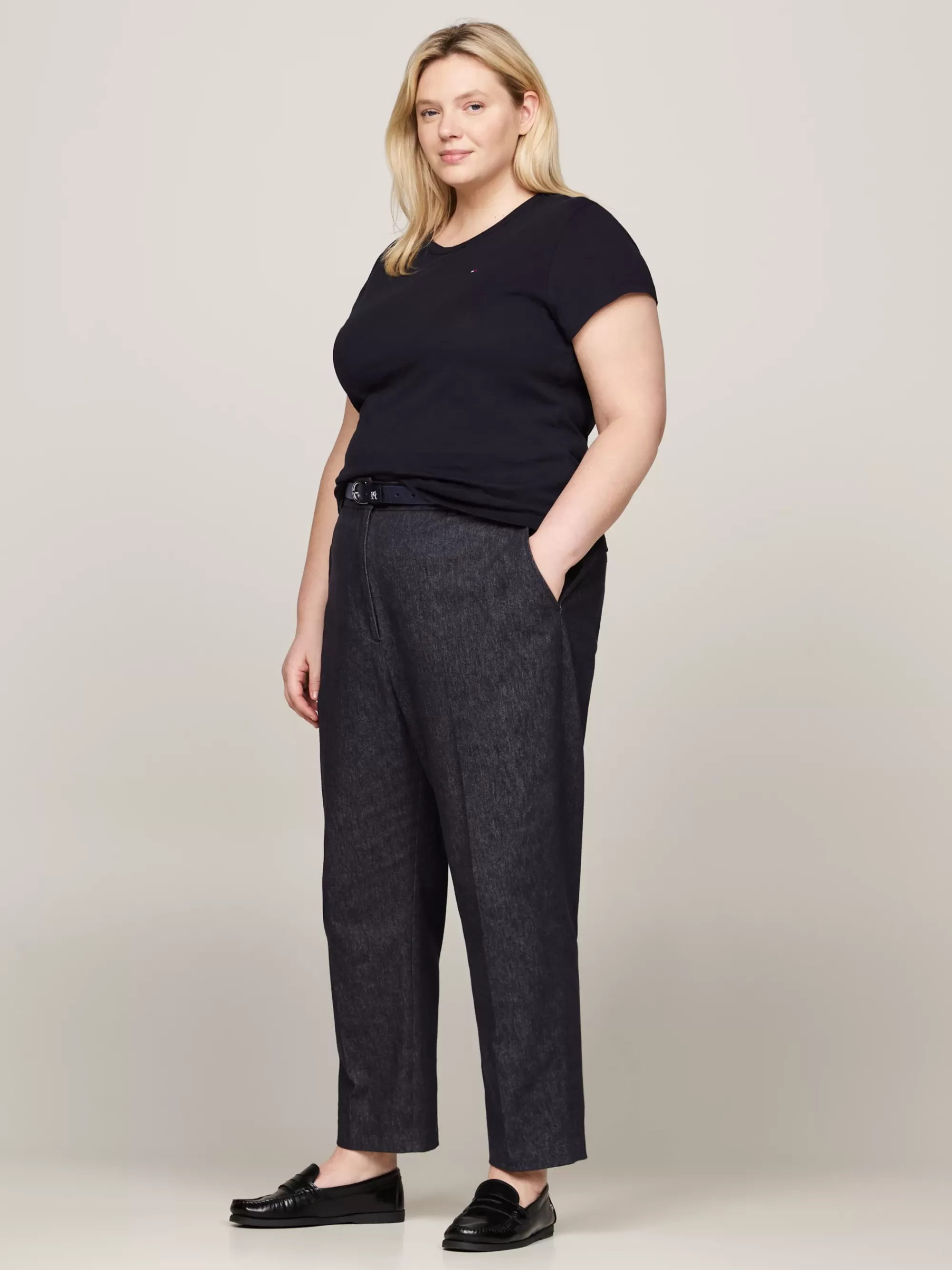 Curve Mode & Inclusieve Maten | T-Shirts*Tommy Hilfiger Curve 1985 Slim T-shirt Met Textuurstreep DESERT SKY