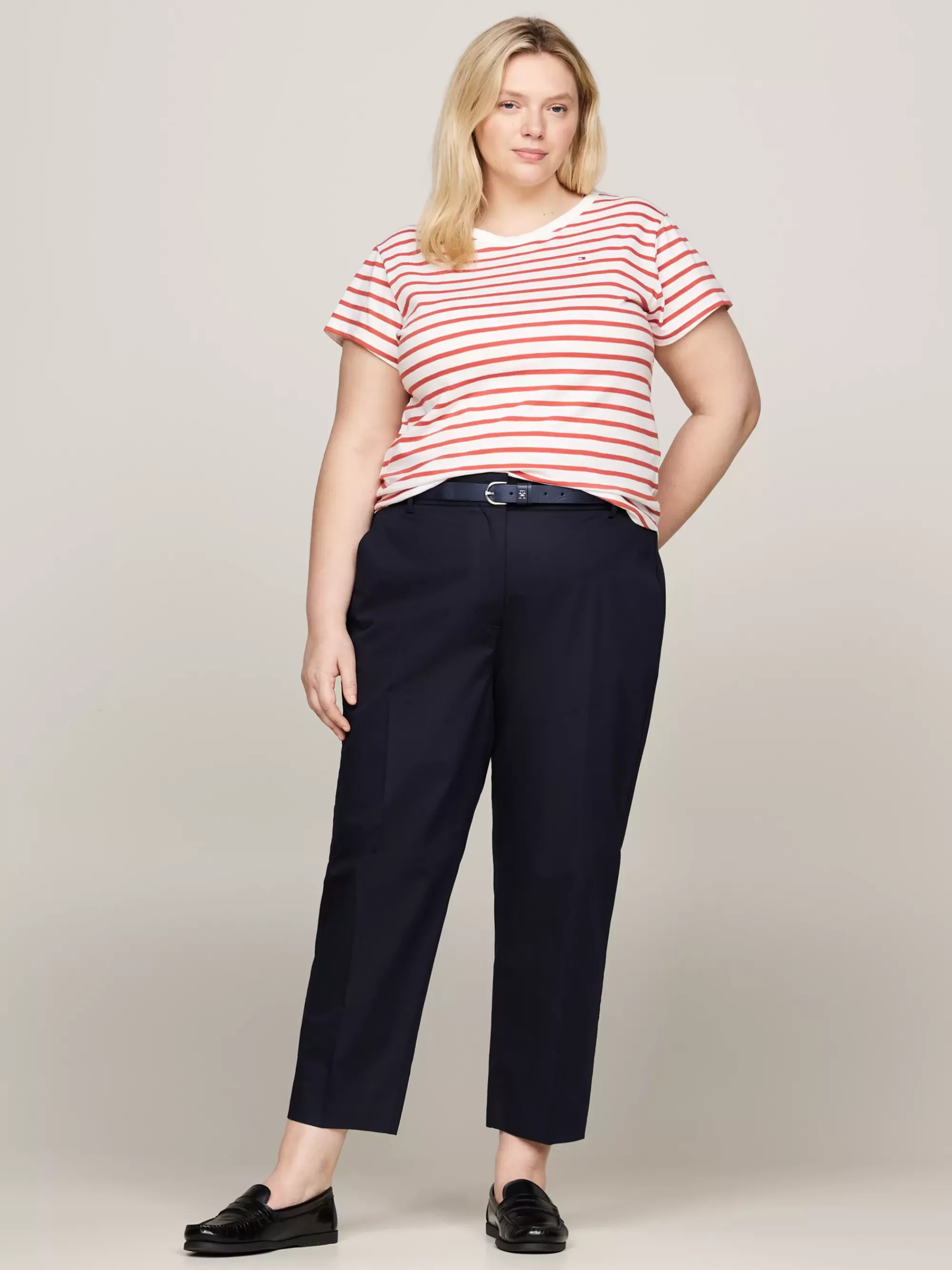Curve Mode & Inclusieve Maten | T-Shirts*Tommy Hilfiger Curve 1985 Slim T-shirt Met Textuurstreep BRETON STP/ ECRU/ TERRA RED
