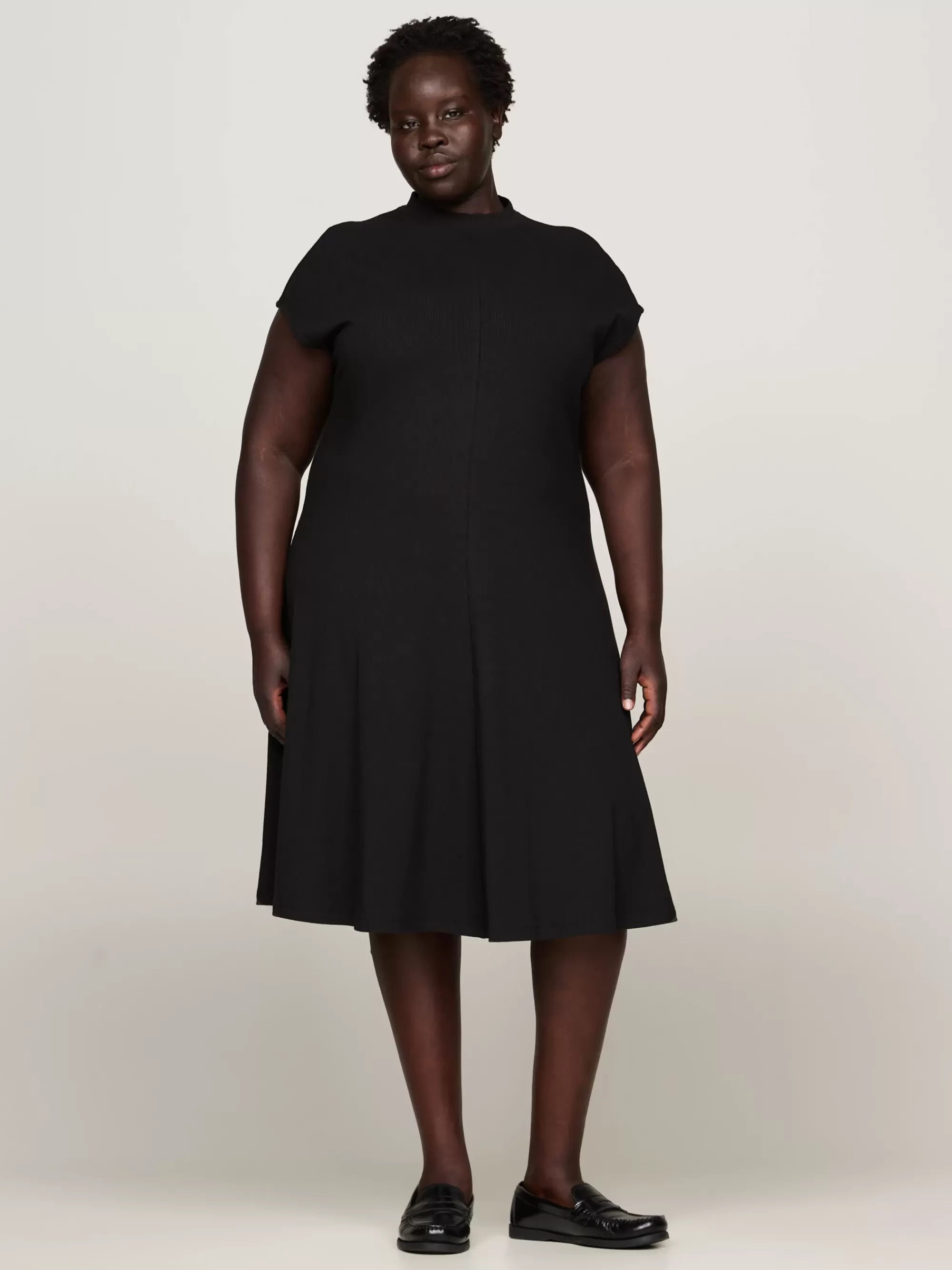 Jurken*Tommy Hilfiger Curve A-lijn Midi-jurk Met Ribtextuur BLACK
