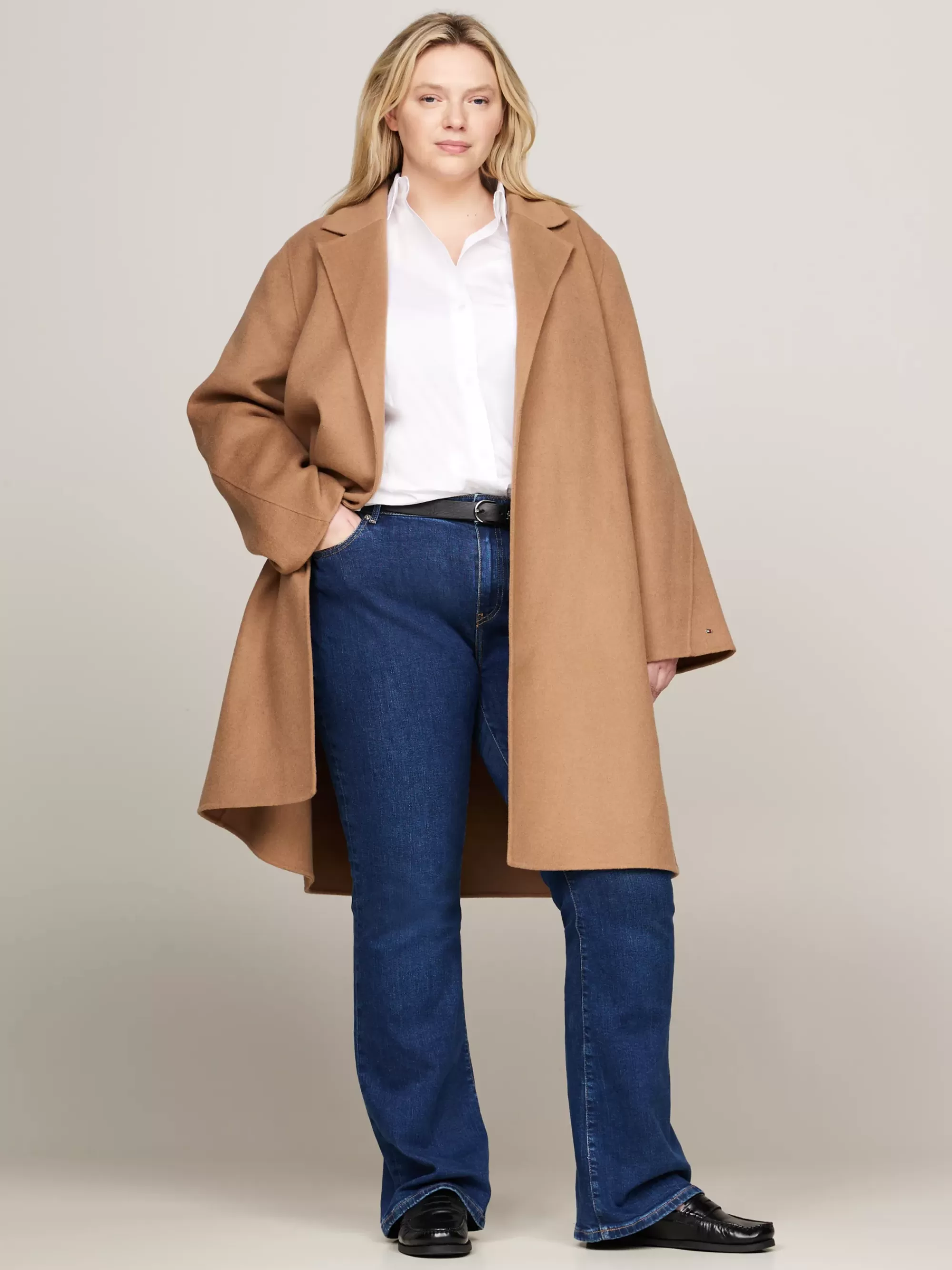 Jassen & Jacks | Wollen Jassen*Tommy Hilfiger Curve Dubbelzijdige Jas Met Strikceintuur LIGHT SEPIA BROWN