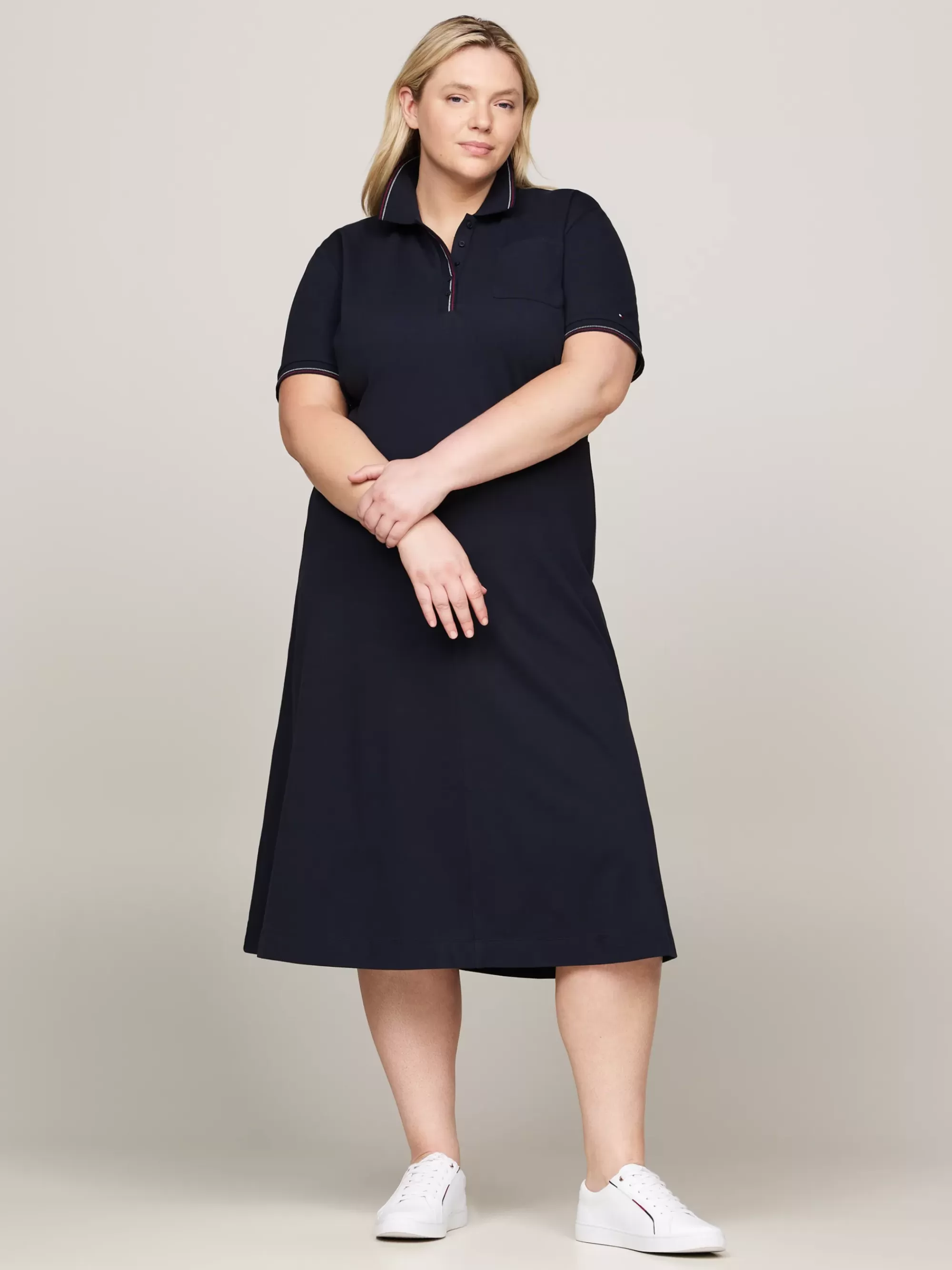 Jurken | Curve Mode & Inclusieve Maten*Tommy Hilfiger Curve Fit And Flare Polojurk Met Stiksel DESERT SKY