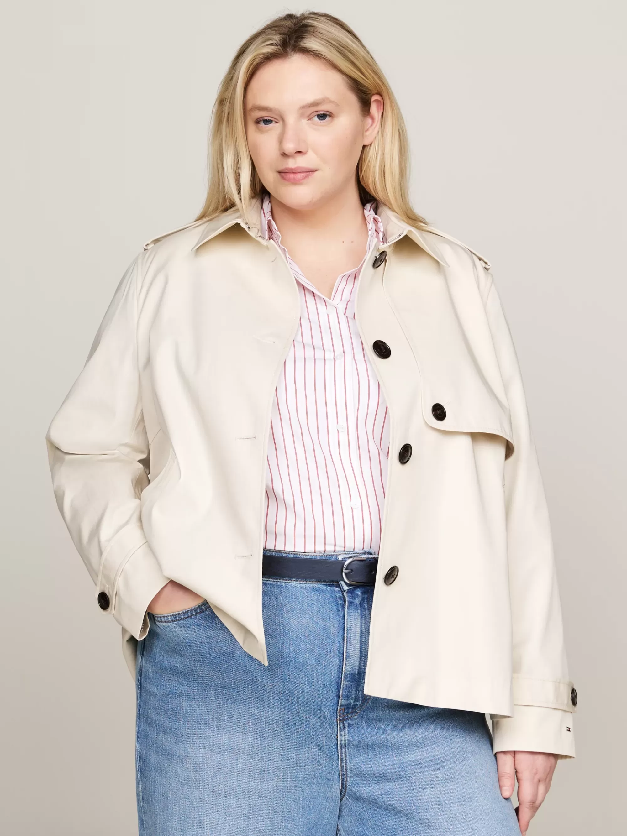 Curve Mode & Inclusieve Maten | Jassen & Jacks*Tommy Hilfiger Curve Korte Single-breasted Trenchcoat DESERT SAND DUNE