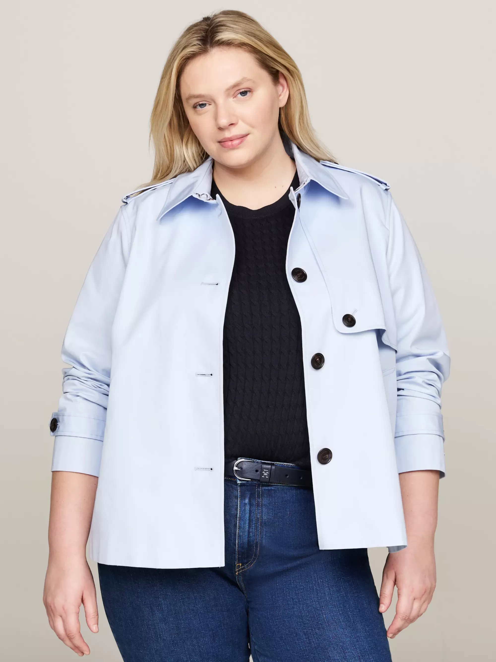 Curve Mode & Inclusieve Maten | Jassen & Jacks*Tommy Hilfiger Curve Korte Single-breasted Trenchcoat BREEZY BLUE