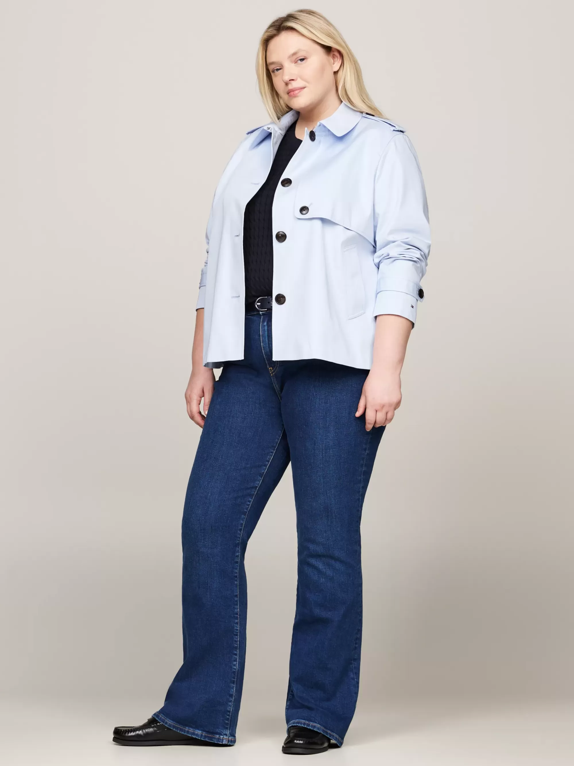 Curve Mode & Inclusieve Maten | Jassen & Jacks*Tommy Hilfiger Curve Korte Single-breasted Trenchcoat BREEZY BLUE