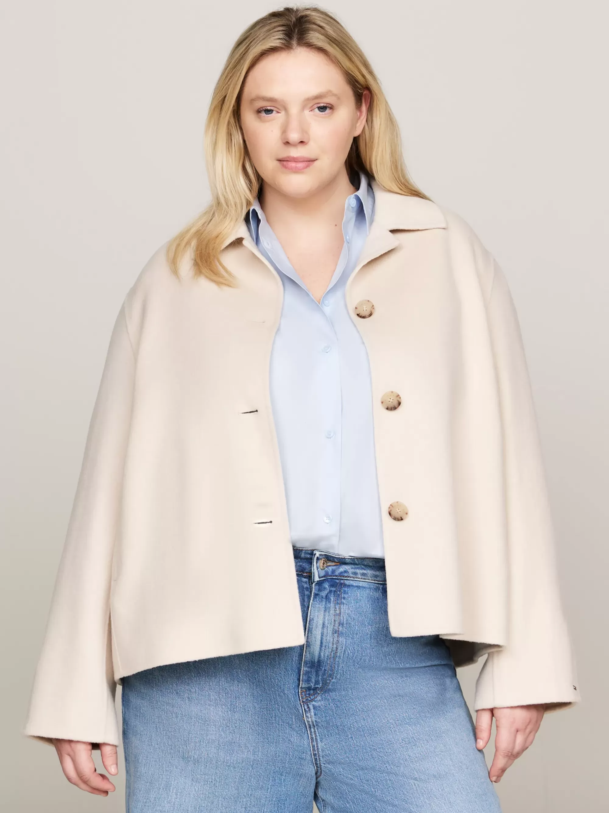 Jassen & Jacks | Wollen Jassen*Tommy Hilfiger Curve Korte Trenchcoat Van Wolmix CLASSIC BEIGE