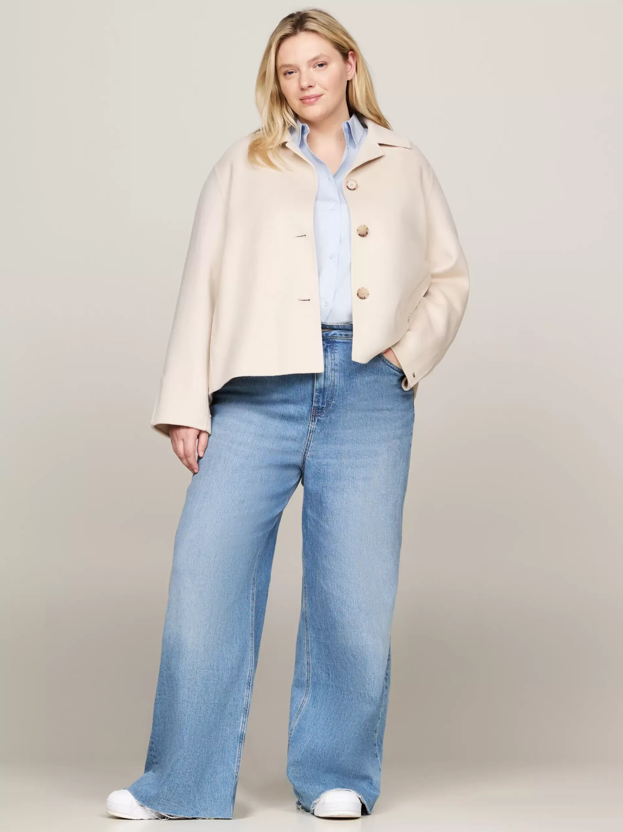 Jassen & Jacks | Wollen Jassen*Tommy Hilfiger Curve Korte Trenchcoat Van Wolmix CLASSIC BEIGE