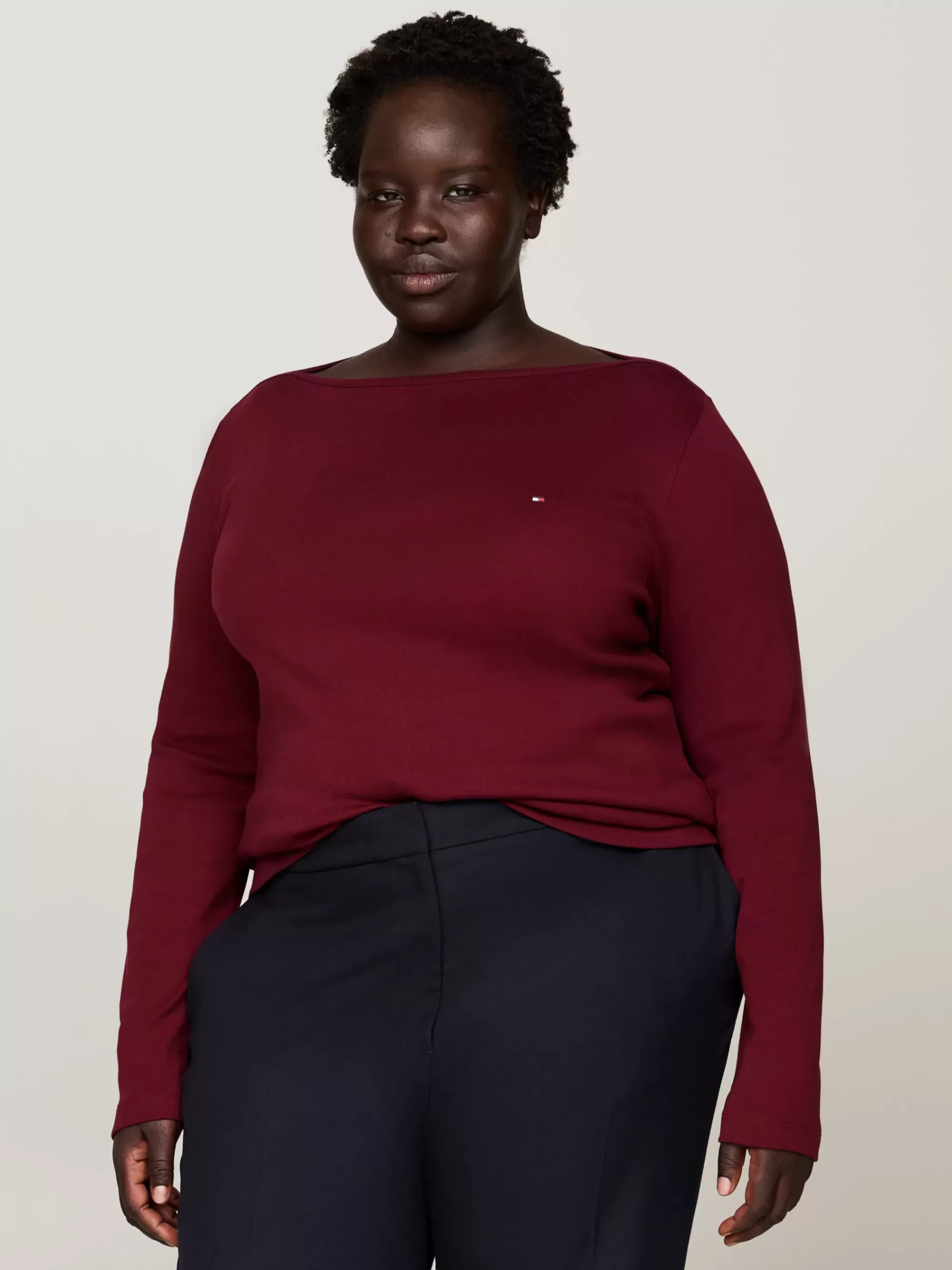 T-Shirts*Tommy Hilfiger Curve Longsleeve T-shirt Met Boothals DEEP ROUGE