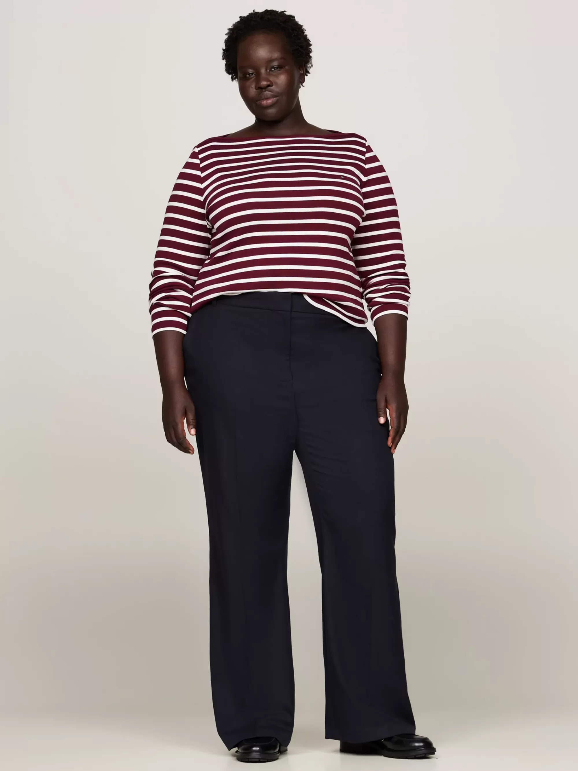 T-Shirts*Tommy Hilfiger Curve Longsleeve T-shirt Met Boothals BRETON STP DEEP ROUGE/ ECRU
