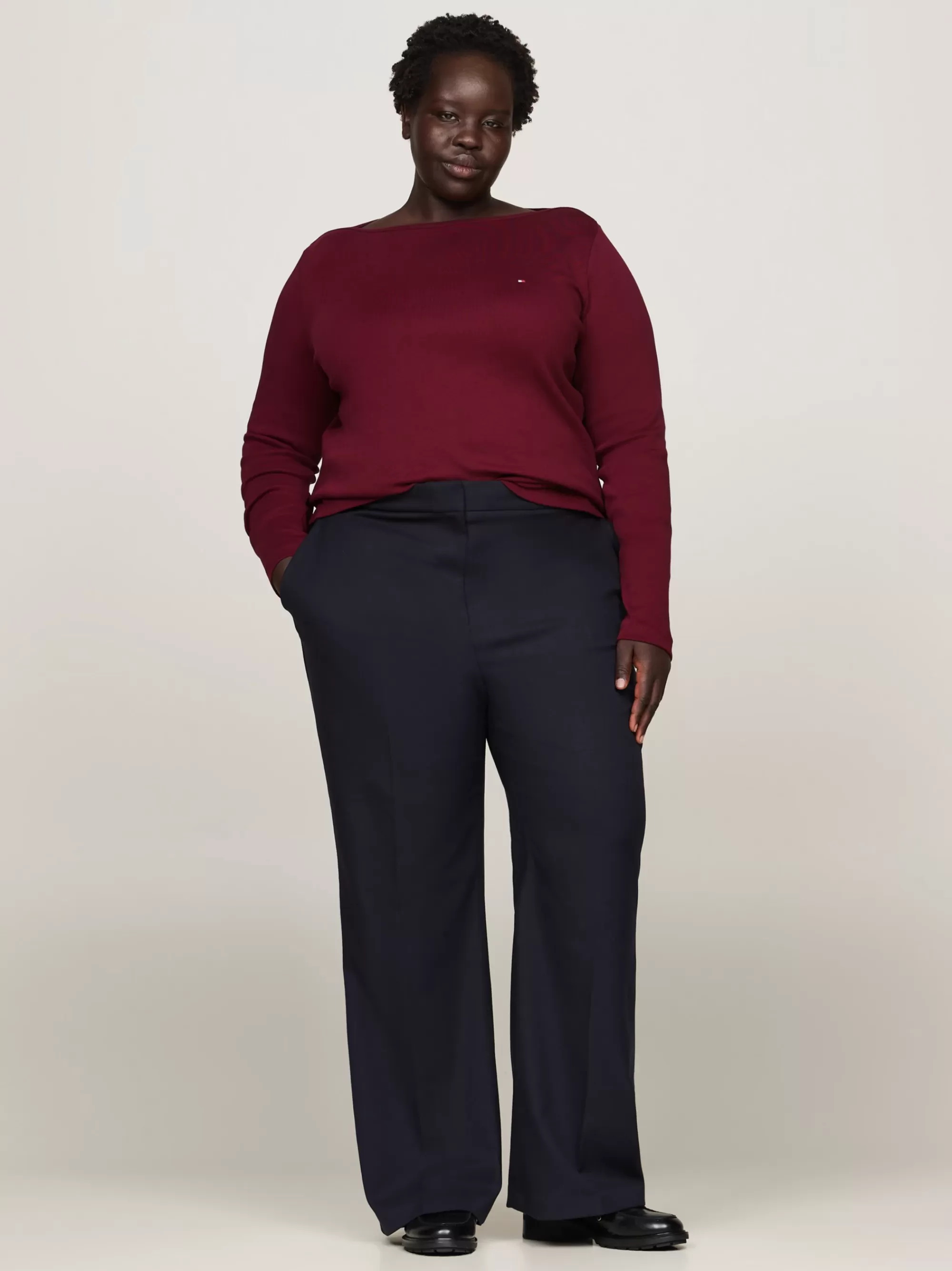 T-Shirts*Tommy Hilfiger Curve Longsleeve T-shirt Met Boothals DEEP ROUGE