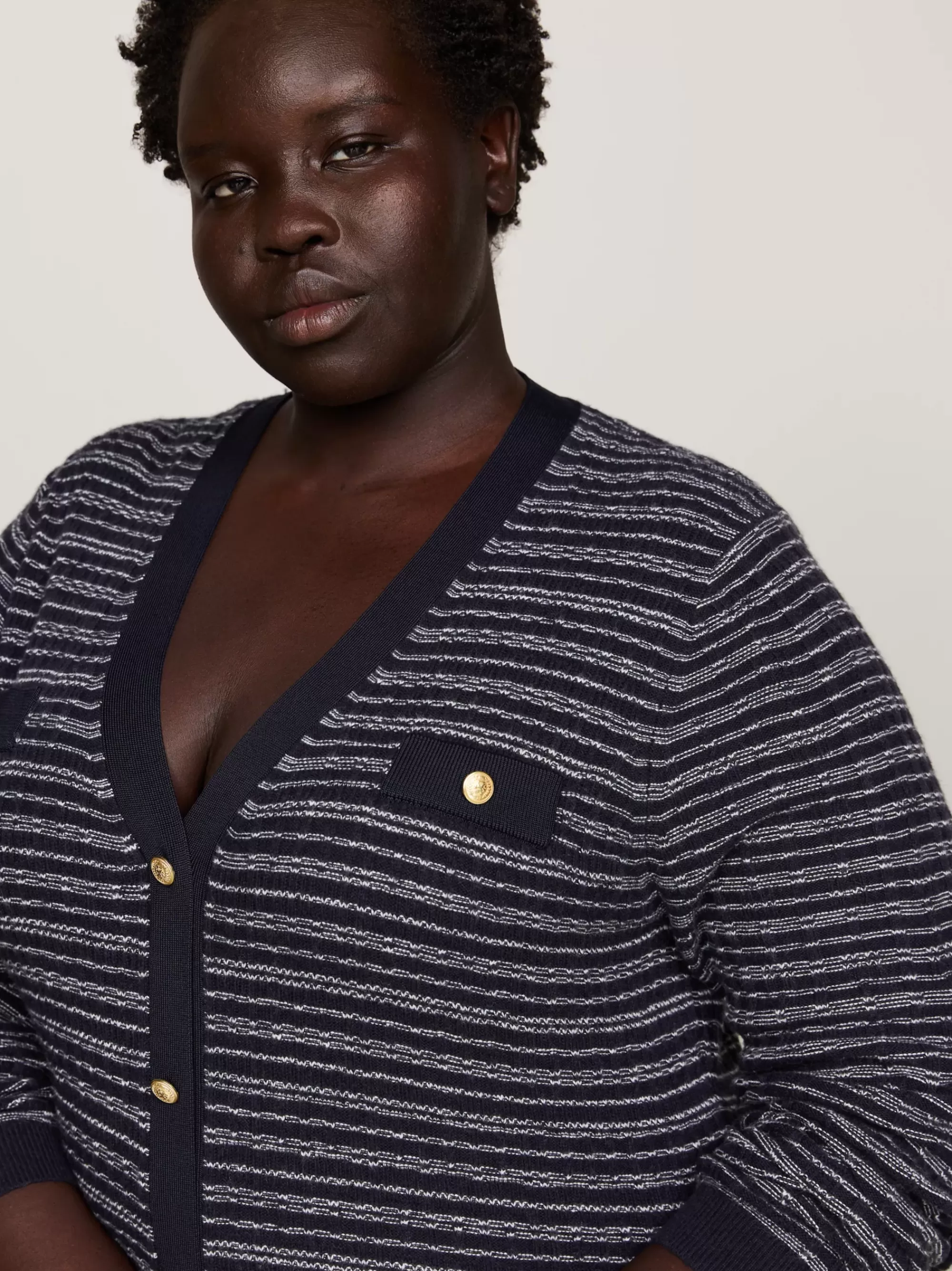 Jurken*Tommy Hilfiger Curve Maxi-sweaterjurk Met Slim Fit En V-hals NAVY/ IVORY TEXTURE STP