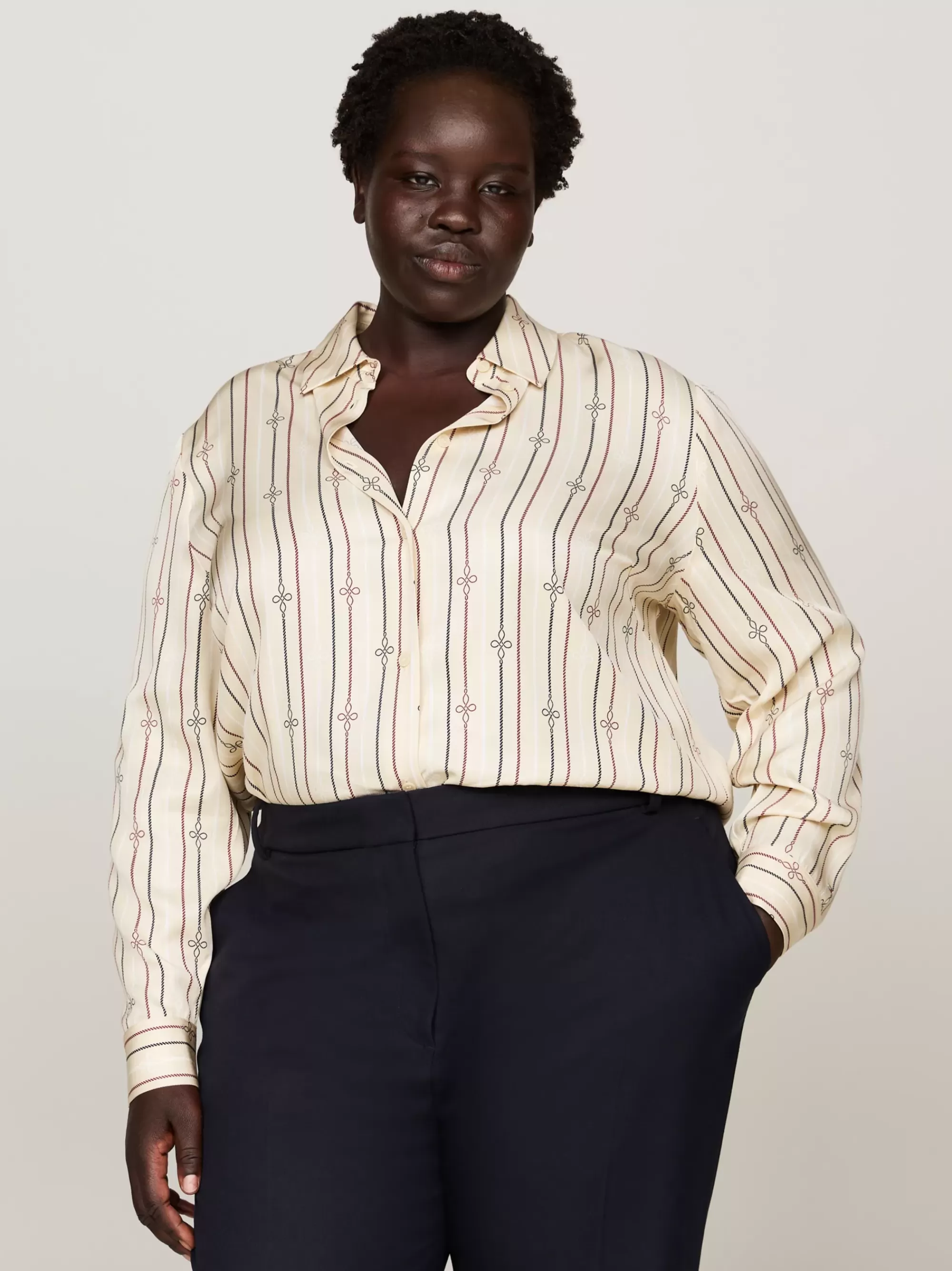 Blouses & Overhemden*Tommy Hilfiger Curve Regular Fit Overhemd Met Koordstreep MULTI ROPE KNOT STP/ COUNTRY IVORY