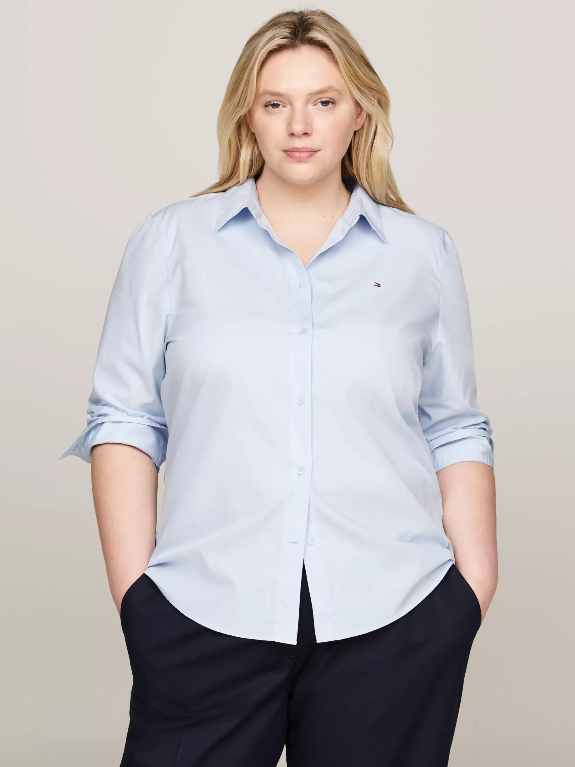 Curve Mode & Inclusieve Maten | Blouses & Overhemden*Tommy Hilfiger Curve Regular Fit Overhemd Van Poplin BREEZY BLUE