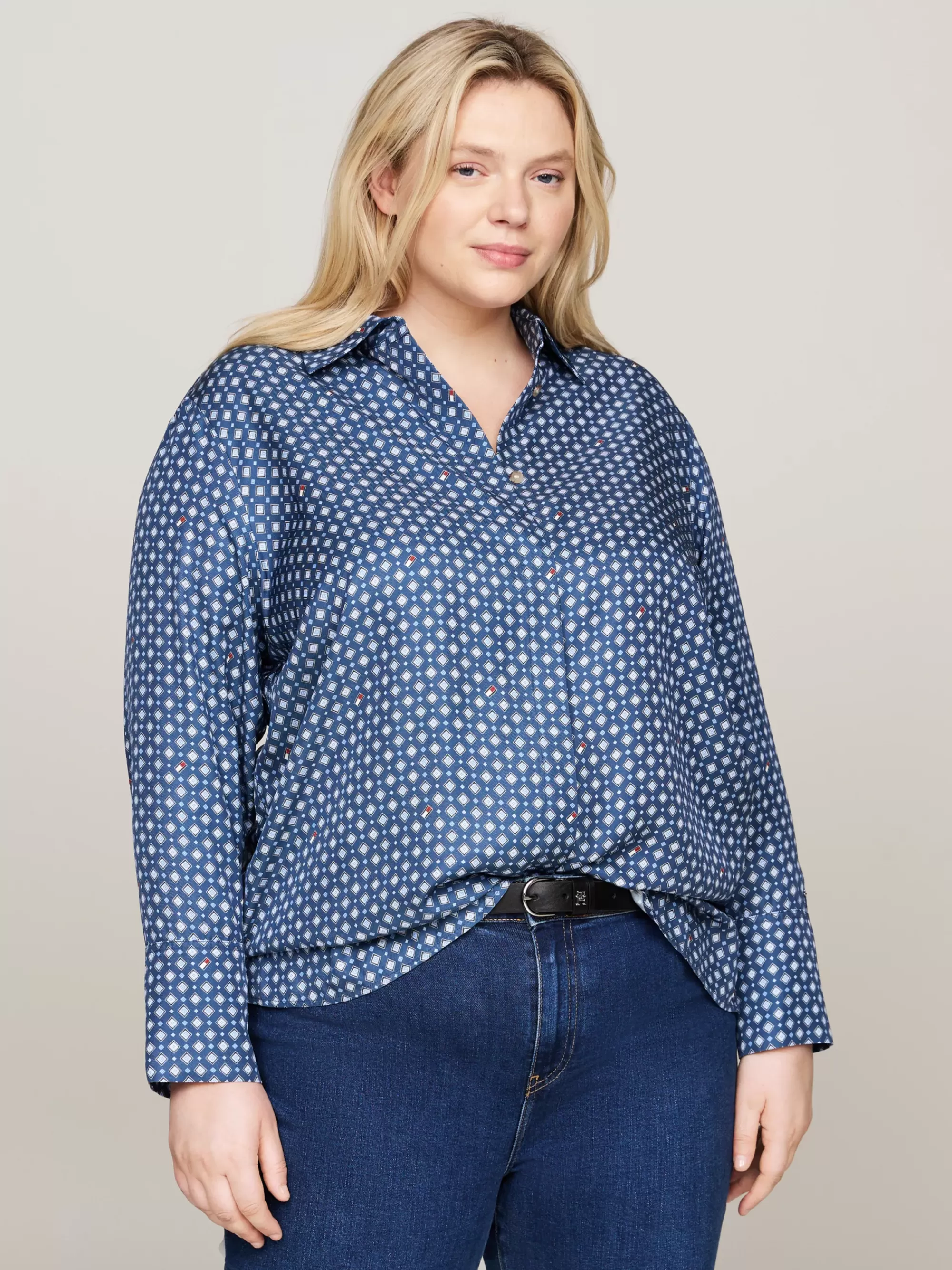 Co-Ords | Curve Mode & Inclusieve Maten*Tommy Hilfiger Curve Regular Overhemd Met Foulard-vlagprint HERITAGE FOULARD/ FOSSIL BLUE