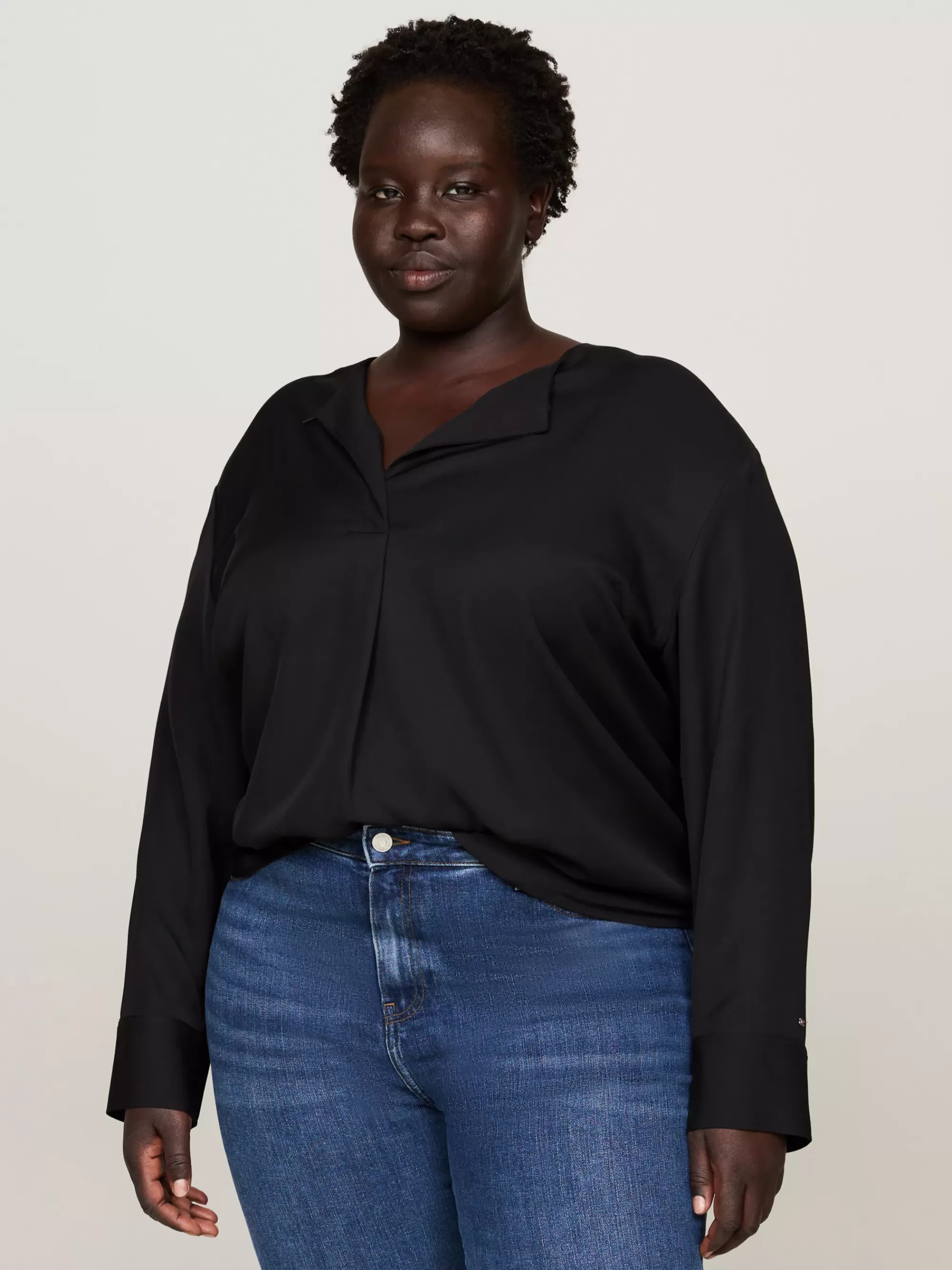 Blouses & Overhemden*Tommy Hilfiger Curve Relaxed Blouse Met Reliëfknoop BLACK