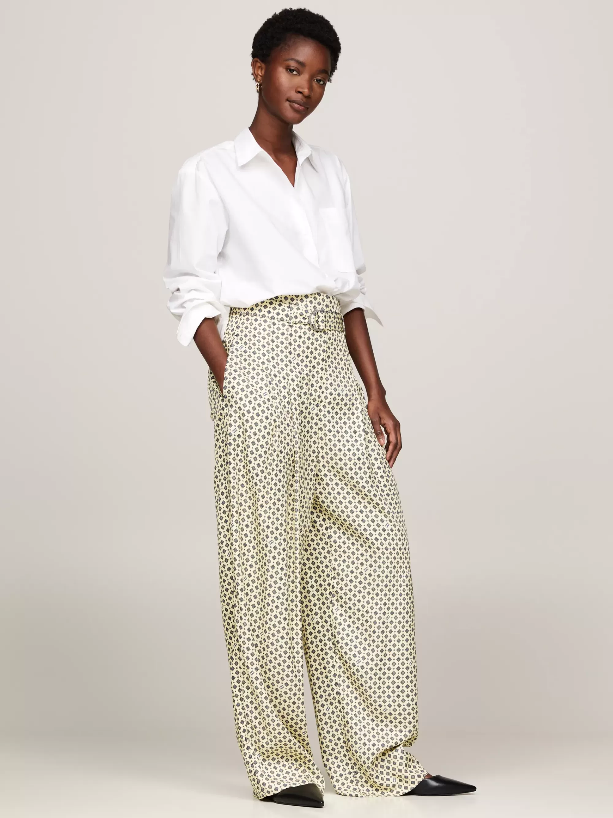 Co-Ords | Broeken*Tommy Hilfiger Curve Relaxed Broek Met Ceintuur En Vlagprint HERITAGE FOULARD/ LEMON ZEST