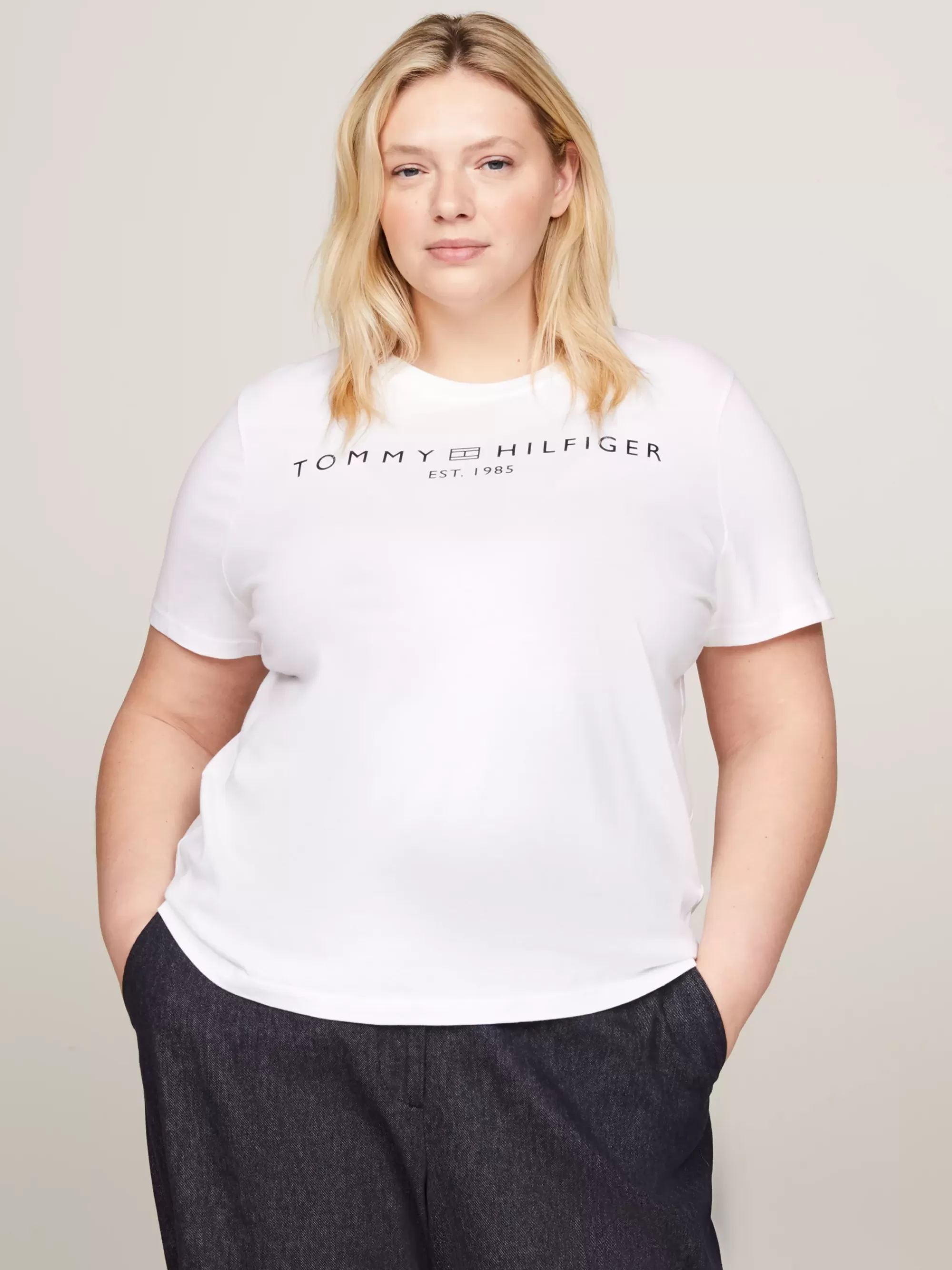 Curve Mode & Inclusieve Maten | T-Shirts*Tommy Hilfiger Curve Signature T-shirt Met Vlaglogo TH OPTIC WHITE