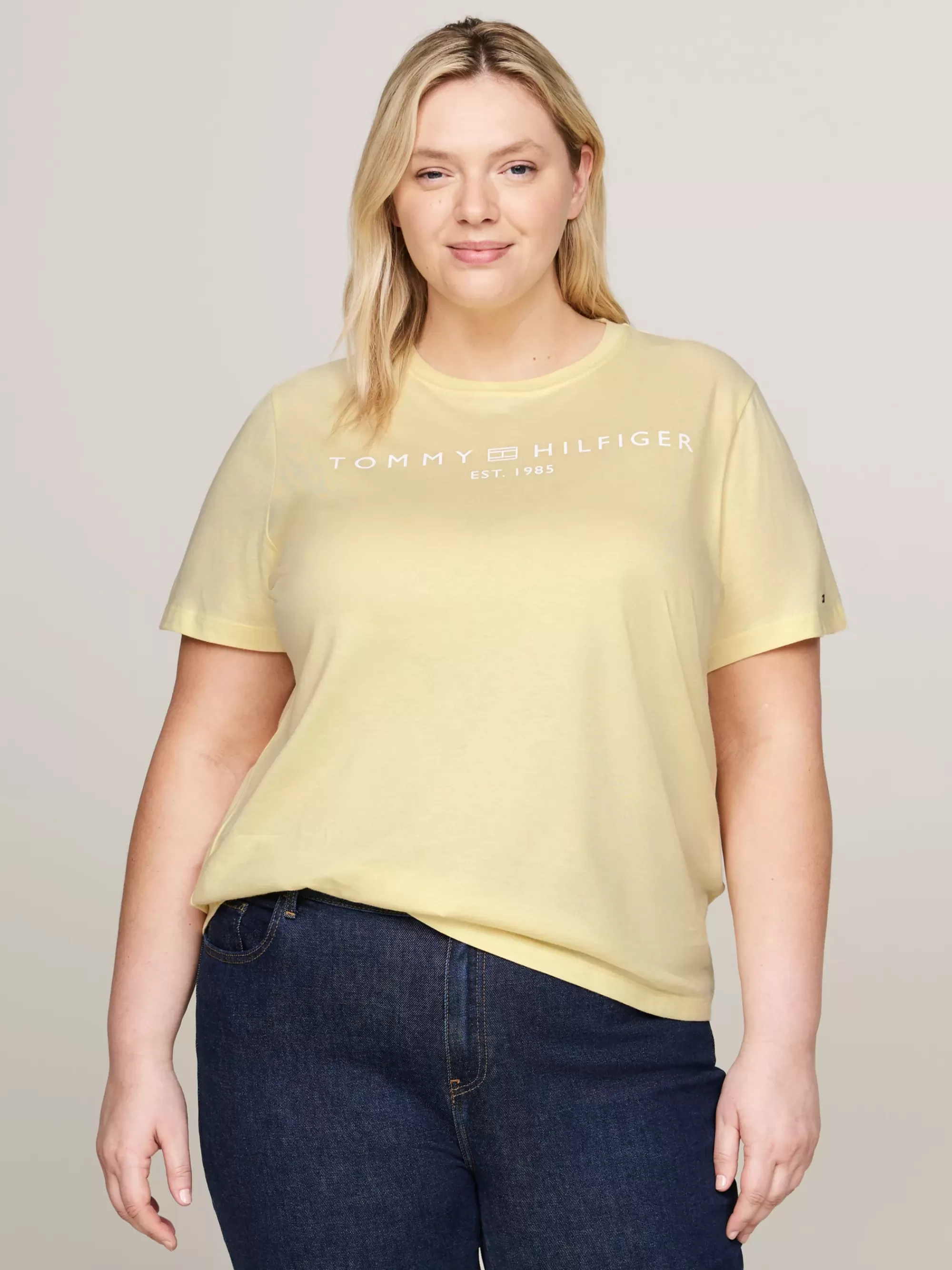Curve Mode & Inclusieve Maten | T-Shirts*Tommy Hilfiger Curve Signature T-shirt Met Vlaglogo LEMON ZEST