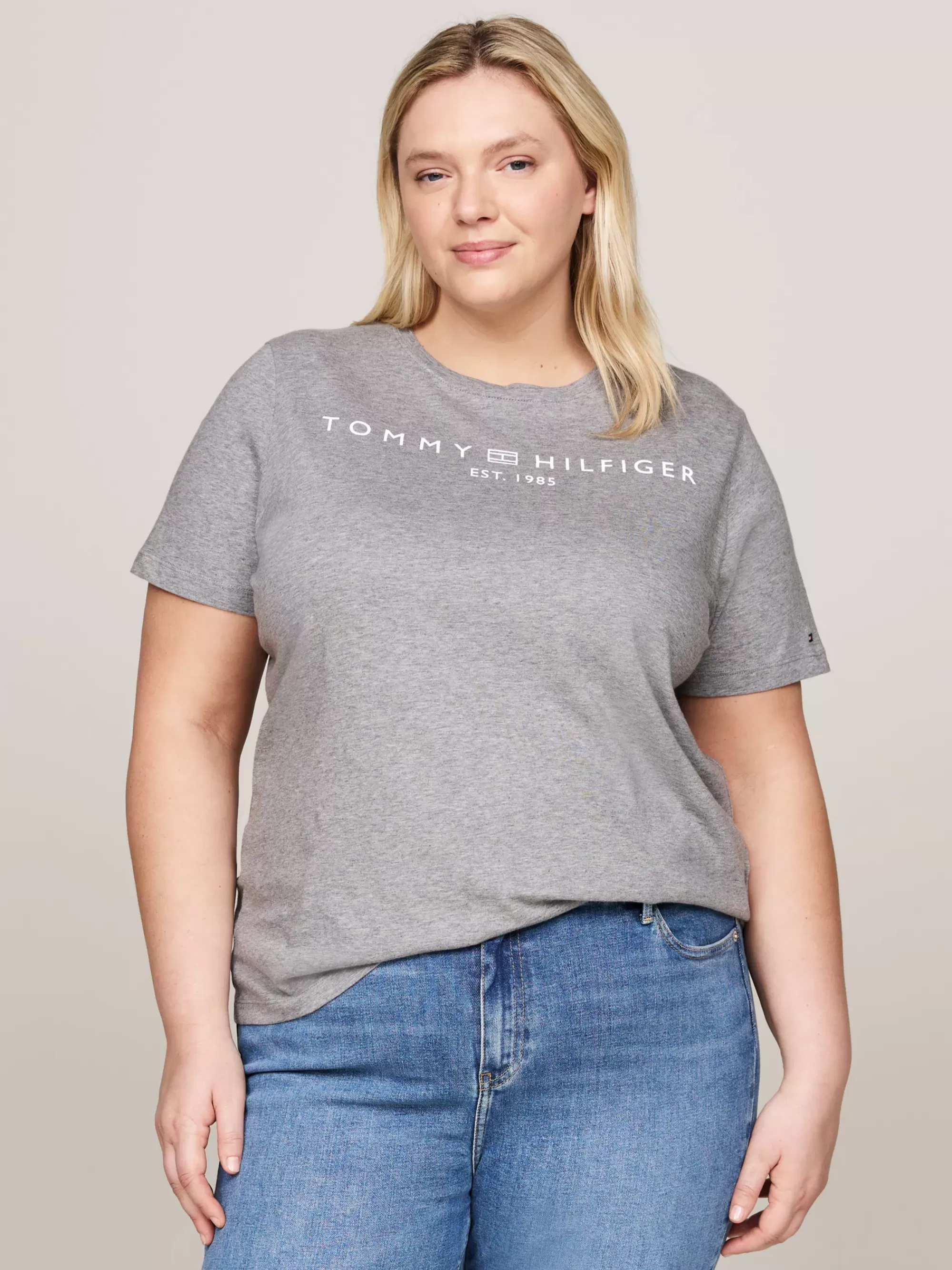 Curve Mode & Inclusieve Maten | T-Shirts*Tommy Hilfiger Curve Signature T-shirt Met Vlaglogo MEDIUM GREY HEATHER