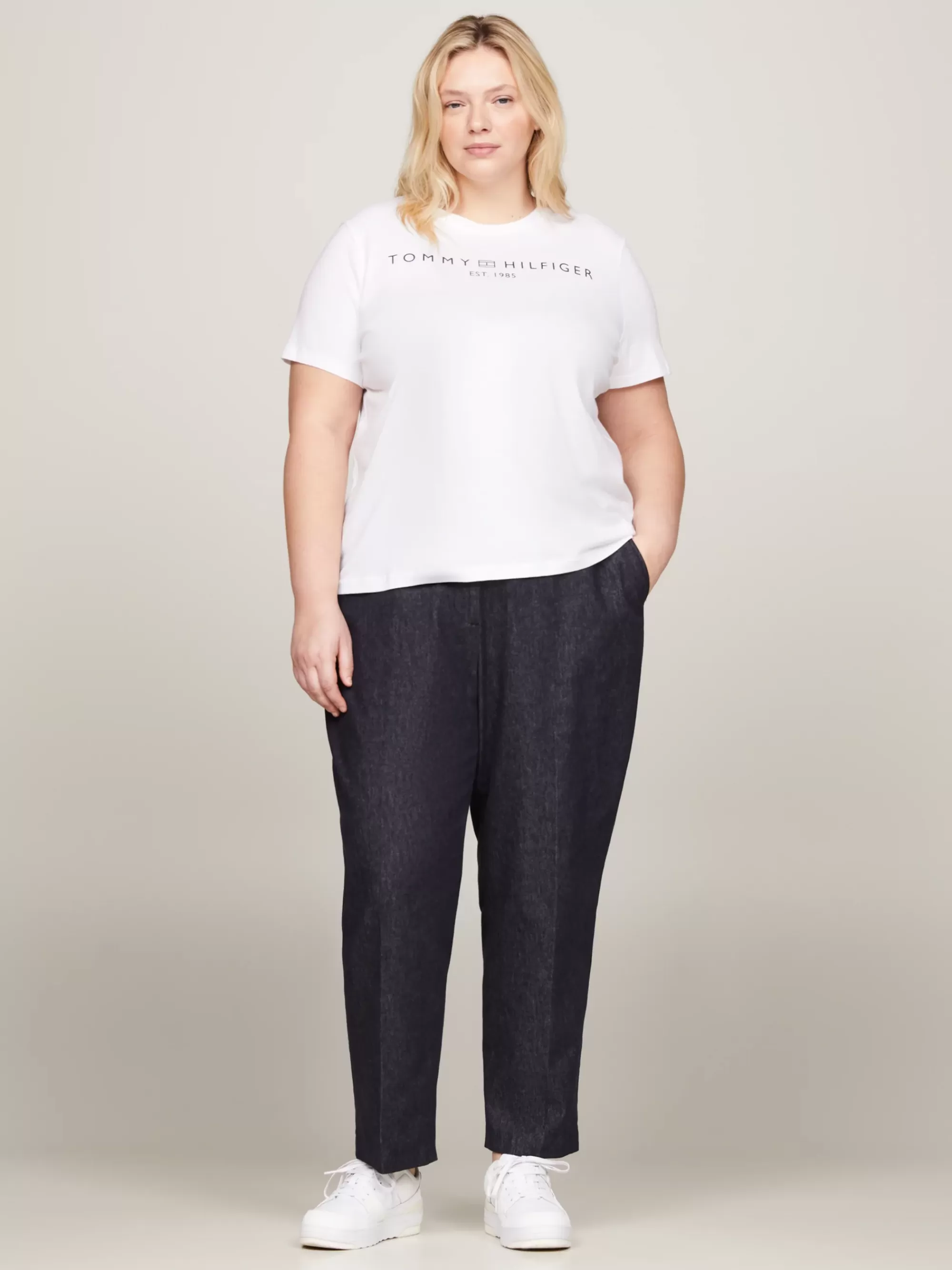 Curve Mode & Inclusieve Maten | T-Shirts*Tommy Hilfiger Curve Signature T-shirt Met Vlaglogo TH OPTIC WHITE