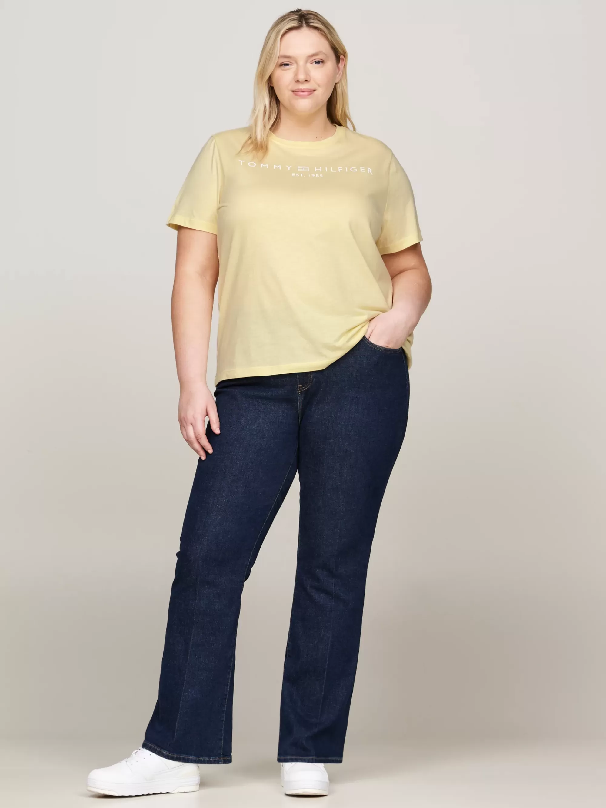 Curve Mode & Inclusieve Maten | T-Shirts*Tommy Hilfiger Curve Signature T-shirt Met Vlaglogo LEMON ZEST