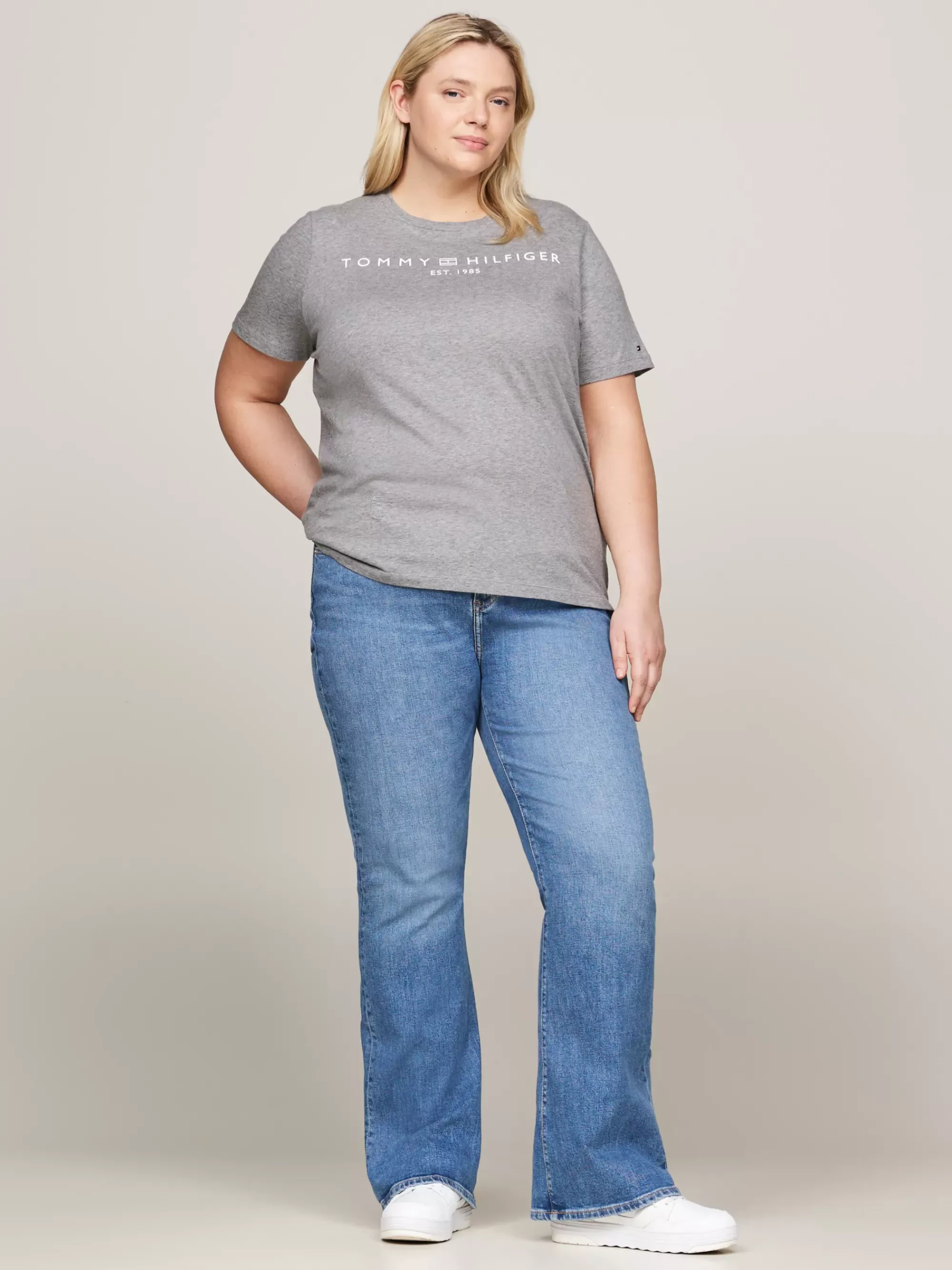 Curve Mode & Inclusieve Maten | T-Shirts*Tommy Hilfiger Curve Signature T-shirt Met Vlaglogo MEDIUM GREY HEATHER