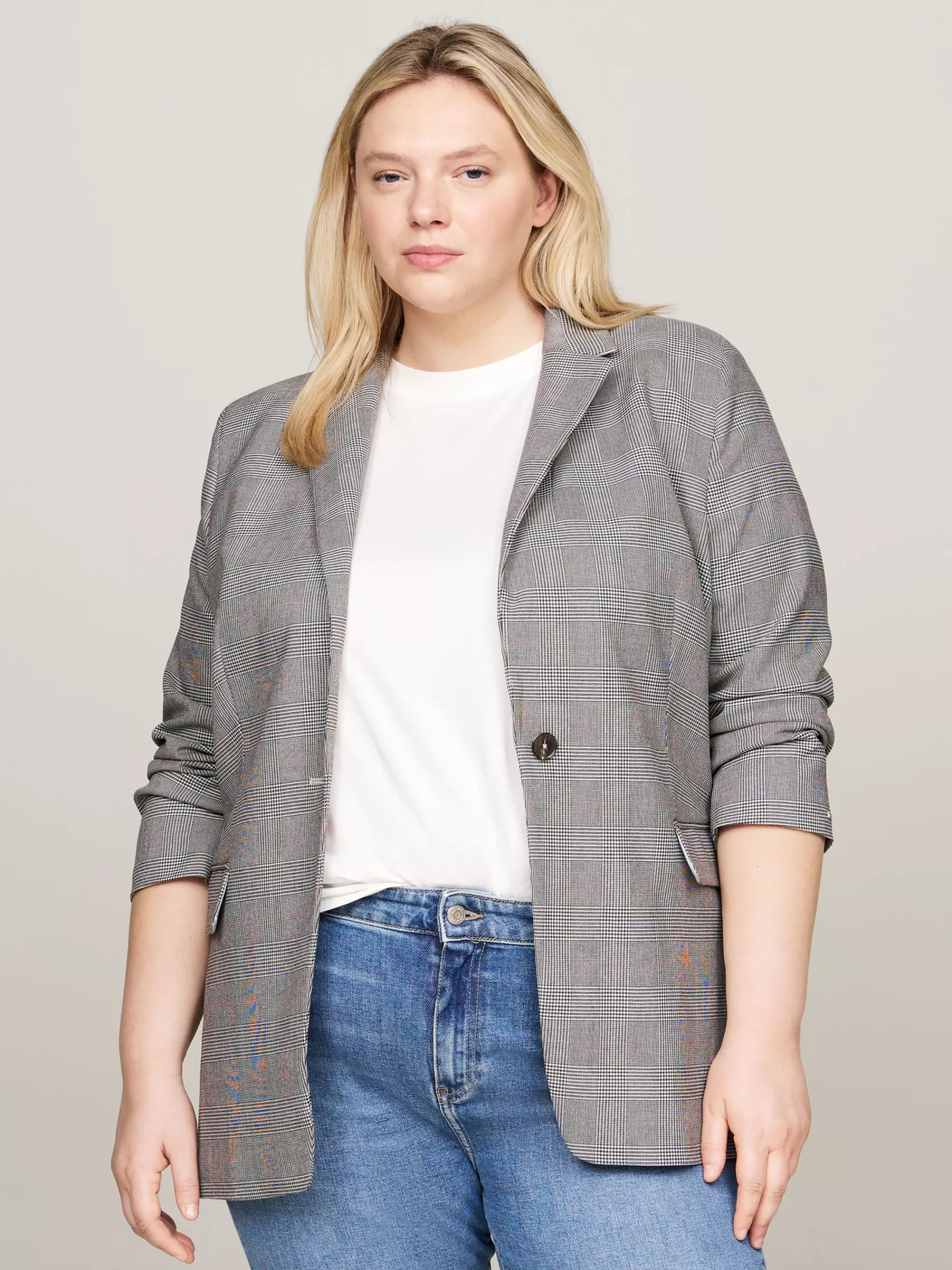 Co-Ords | Curve Mode & Inclusieve Maten*Tommy Hilfiger Curve Single-breasted Blazer Met Ruit GLOBAL STP CHECK/ S/ TEXTURE H GREY