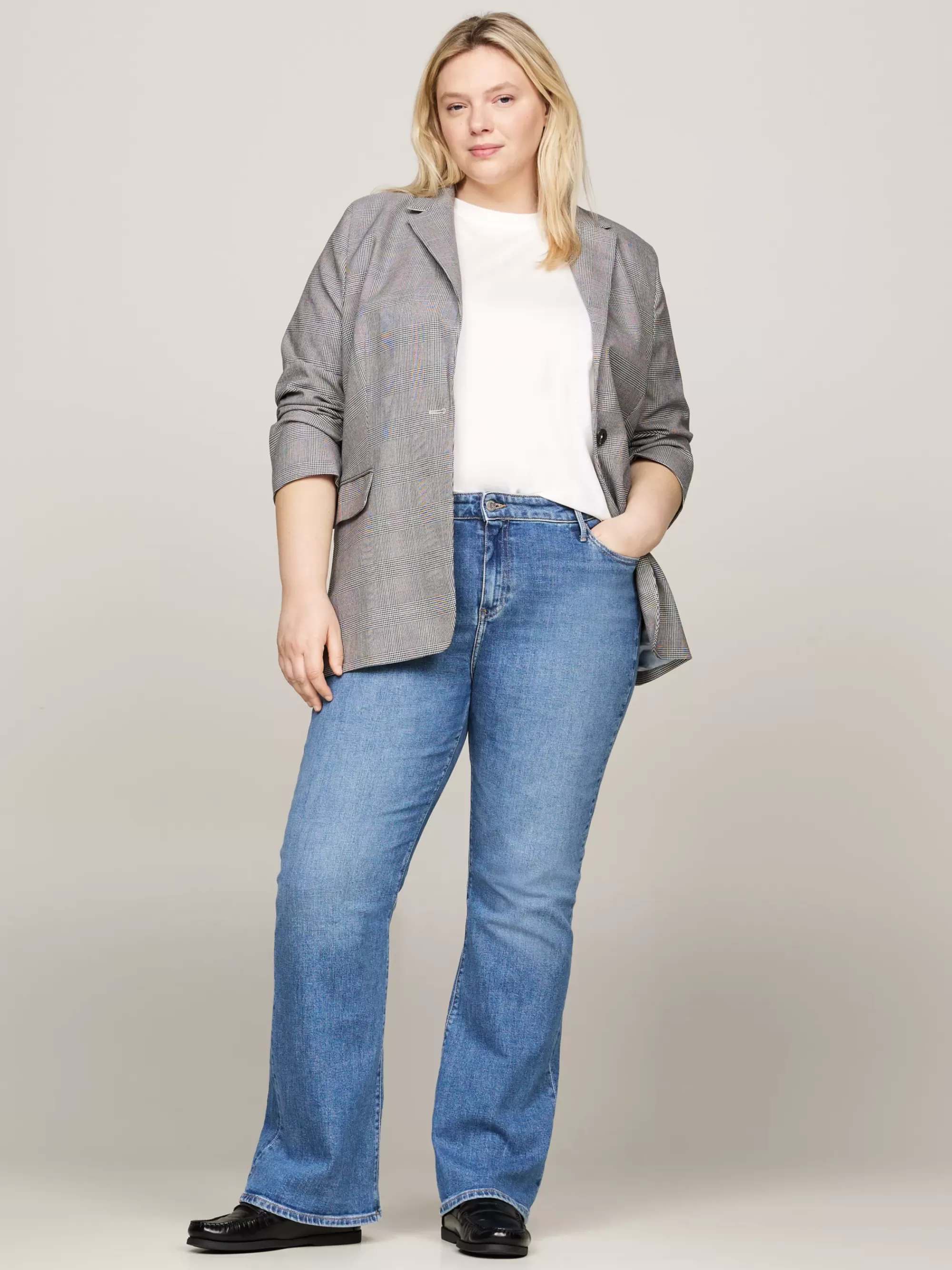 Co-Ords | Curve Mode & Inclusieve Maten*Tommy Hilfiger Curve Single-breasted Blazer Met Ruit GLOBAL STP CHECK/ S/ TEXTURE H GREY