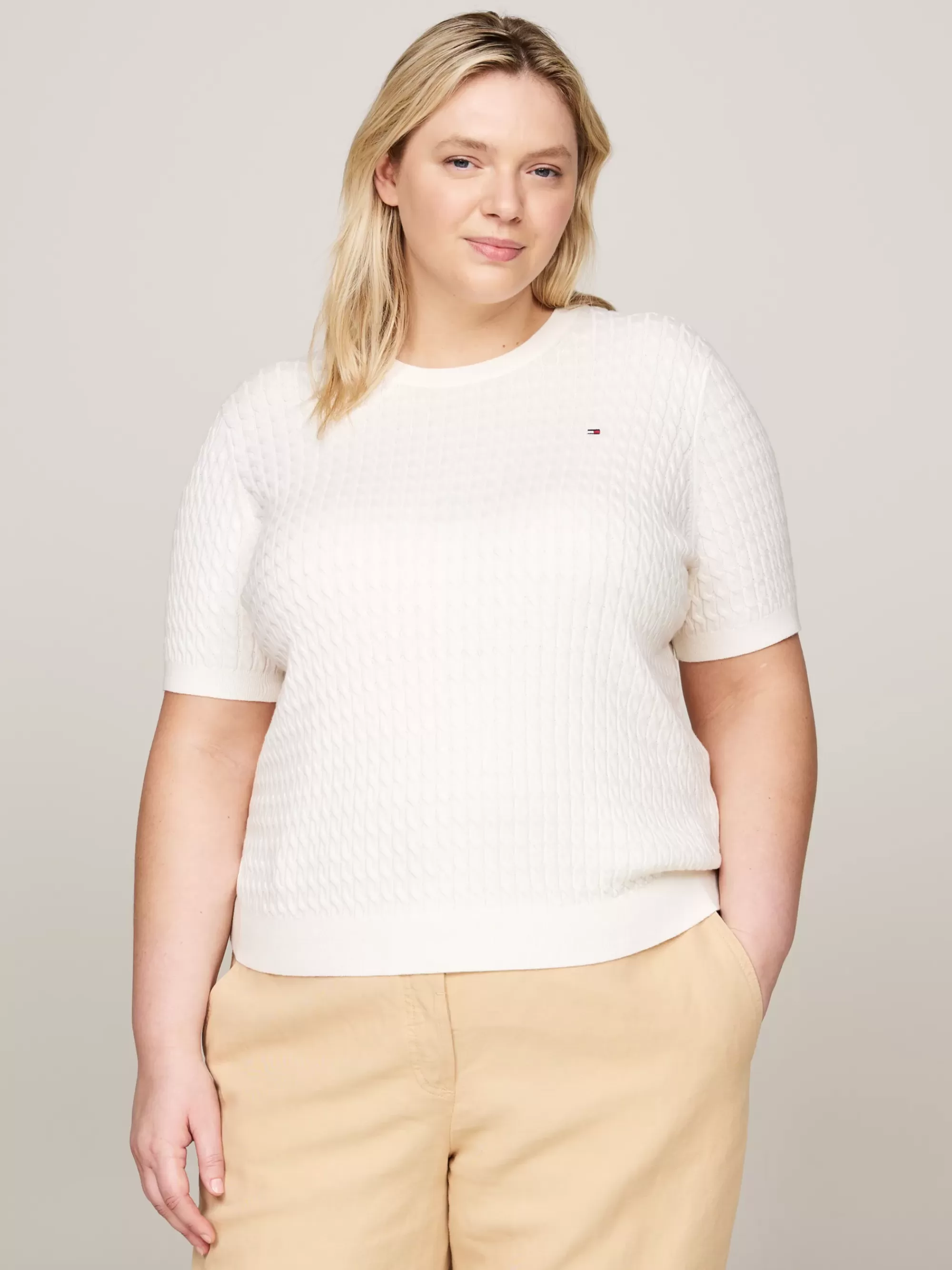 Truien Met Ronde Hals | Truien*Tommy Hilfiger Curve Slim Fit Trui Met Korte Mouw IVORY PETAL