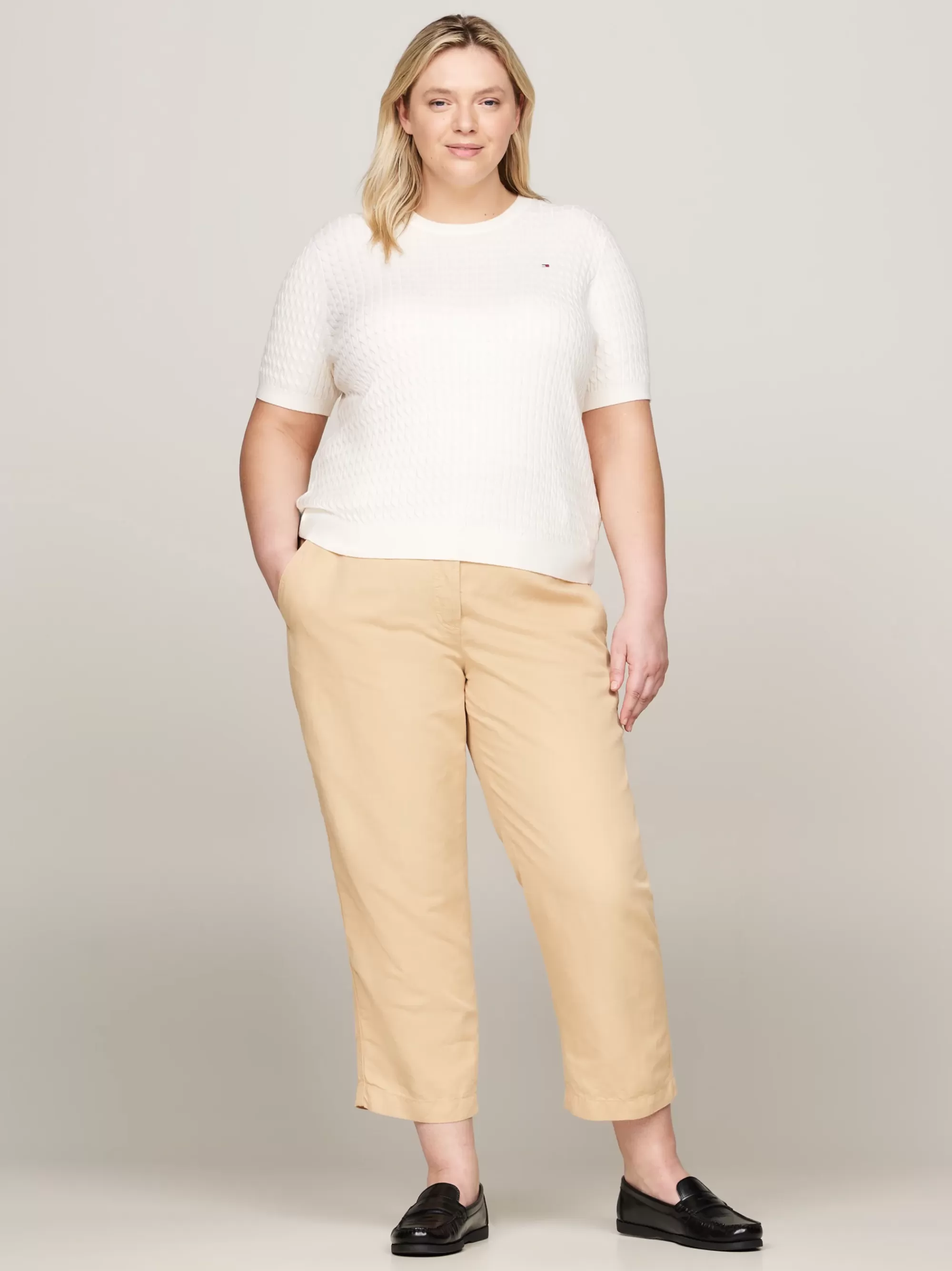Truien Met Ronde Hals | Truien*Tommy Hilfiger Curve Slim Fit Trui Met Korte Mouw IVORY PETAL
