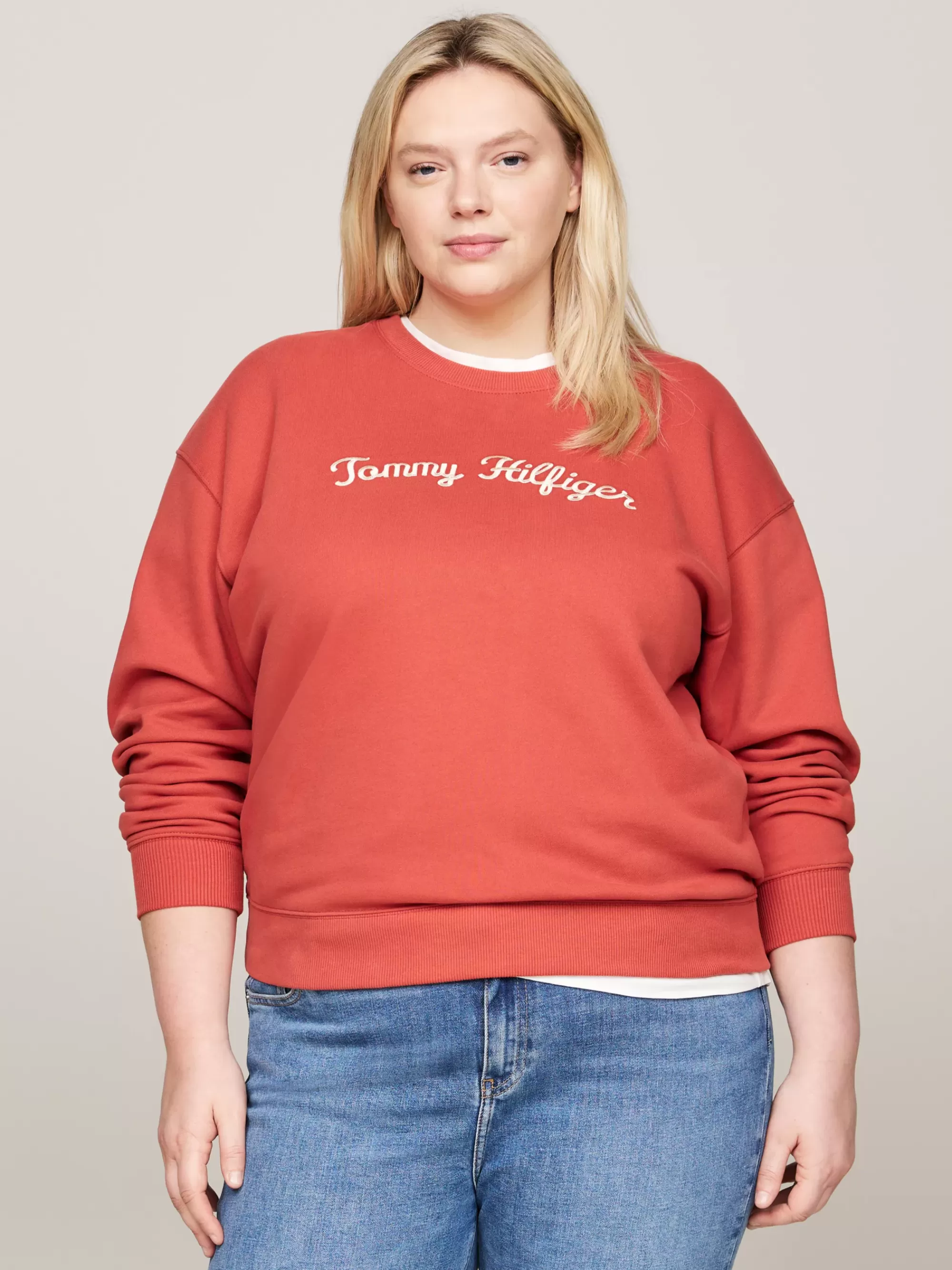 Curve Mode & Inclusieve Maten | Sweatshirts & Hoodies*Tommy Hilfiger Curve Sweatshirt Met Scriptlogo En Ronde Hals TERRA RED