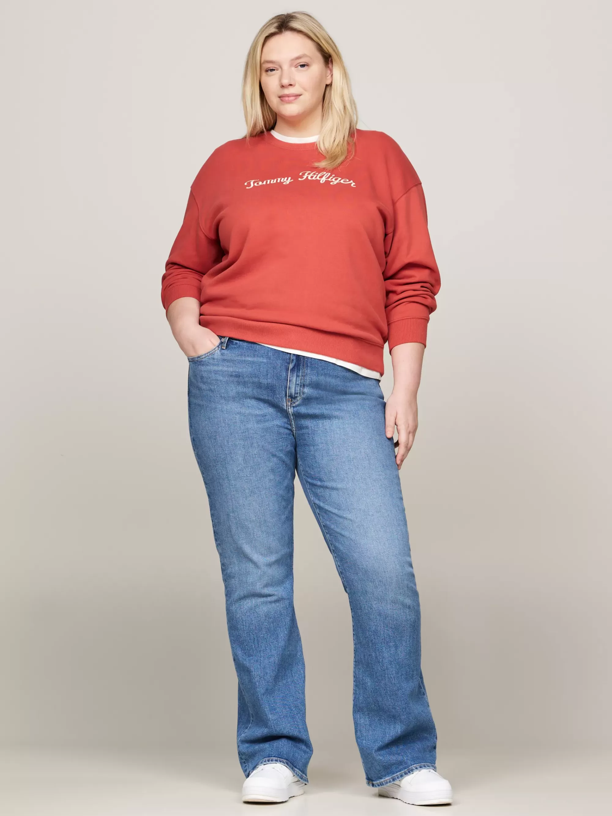 Curve Mode & Inclusieve Maten | Sweatshirts & Hoodies*Tommy Hilfiger Curve Sweatshirt Met Scriptlogo En Ronde Hals TERRA RED