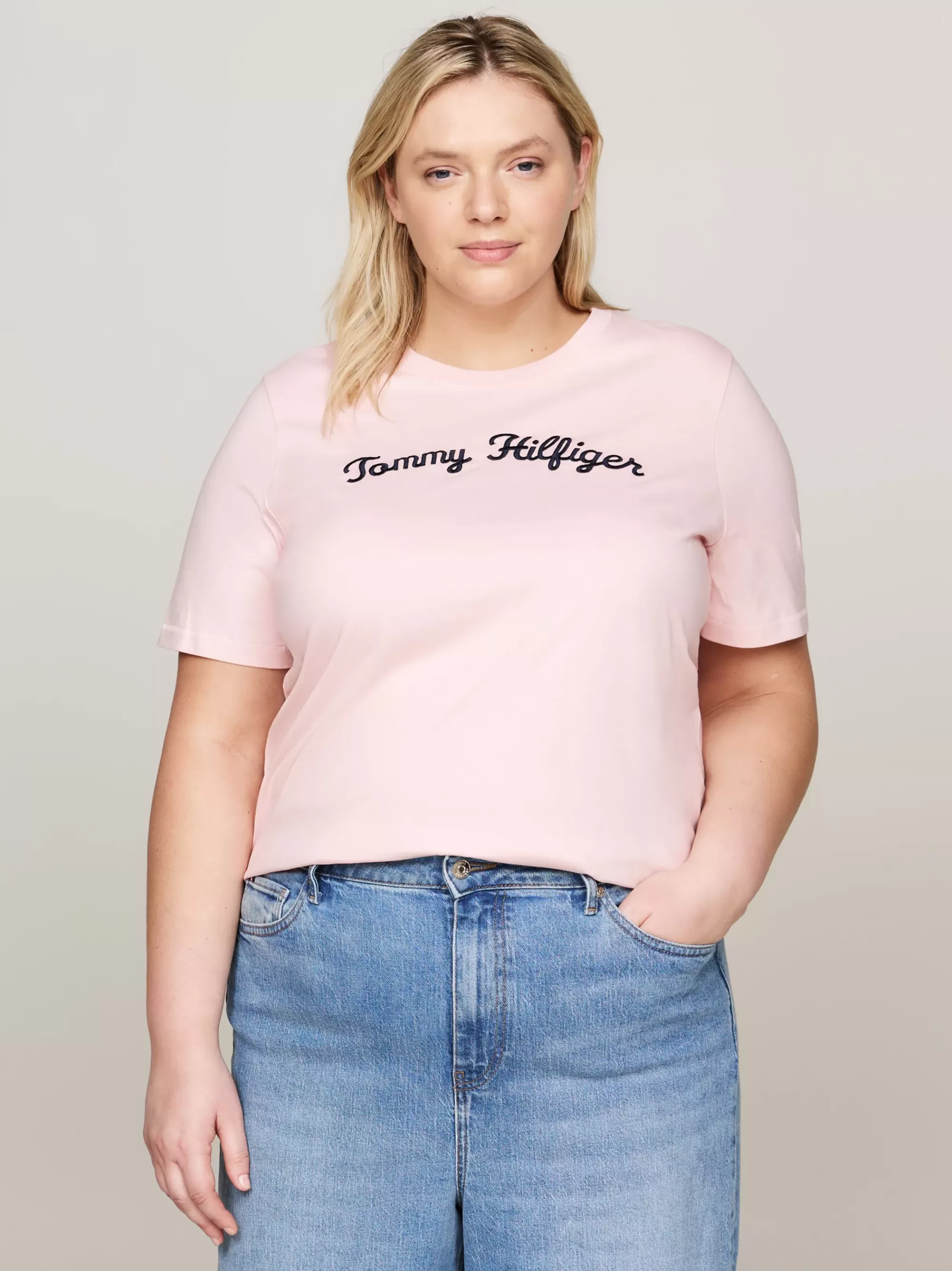 Curve Mode & Inclusieve Maten | T-Shirts*Tommy Hilfiger Curve T-shirt Met Geborduurd Scriptlogo DELICATE PINK