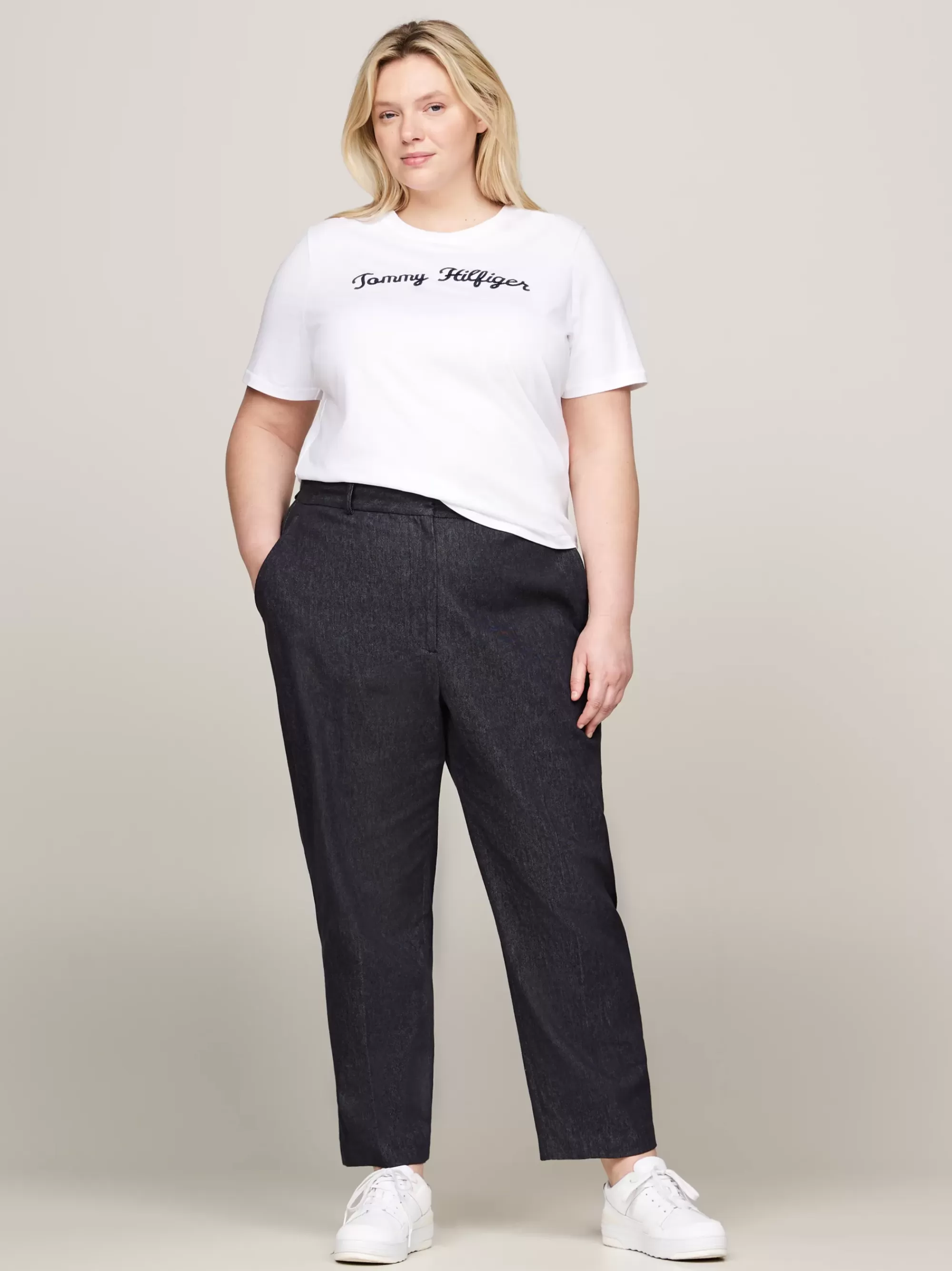 Curve Mode & Inclusieve Maten | T-Shirts*Tommy Hilfiger Curve T-shirt Met Geborduurd Scriptlogo TH OPTIC WHITE