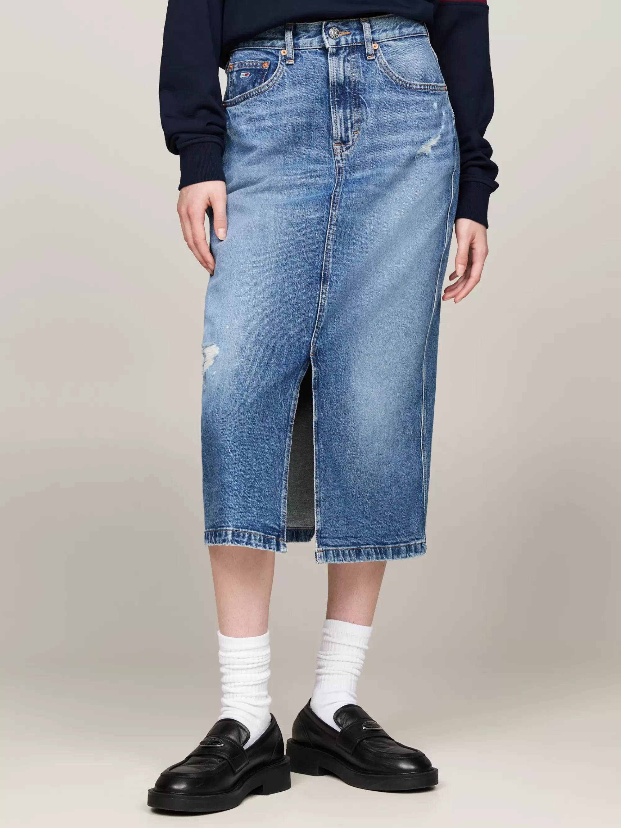Rokken*Tommy Hilfiger Denim Midirok Met Distressing En Fading DENIM MEDIUM