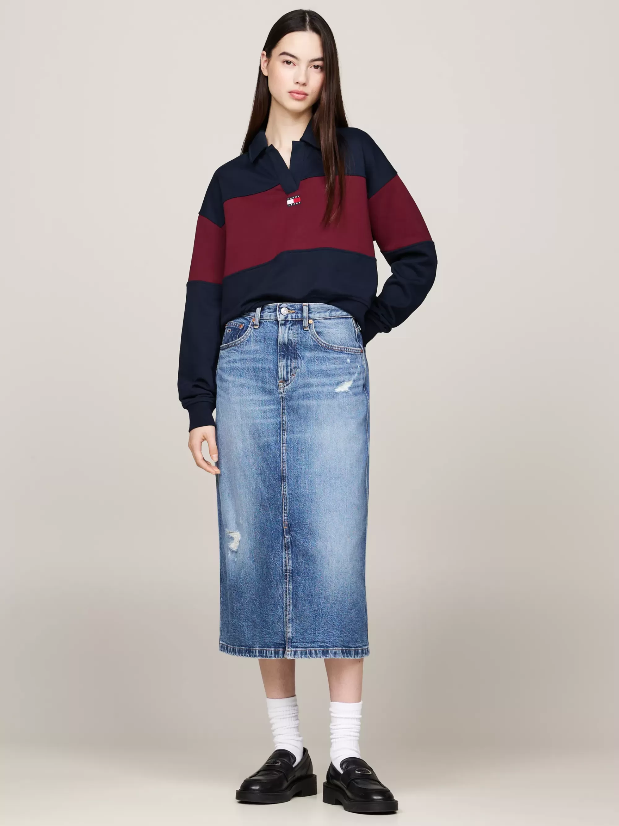 Rokken*Tommy Hilfiger Denim Midirok Met Distressing En Fading DENIM MEDIUM