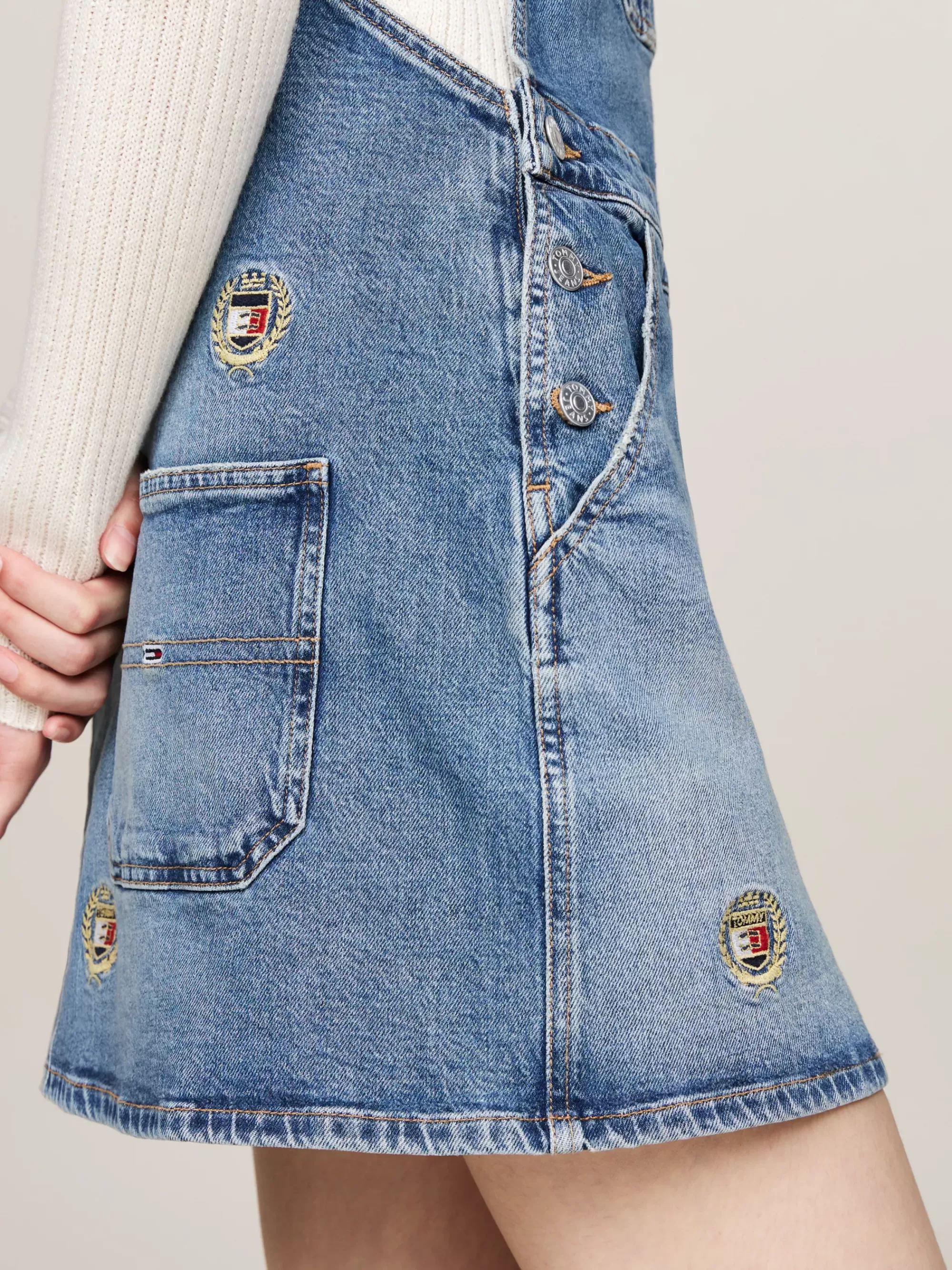 Jurken*Tommy Hilfiger Denim Mini Dungaree-jurk Met Emblemen DENIM MEDIUM