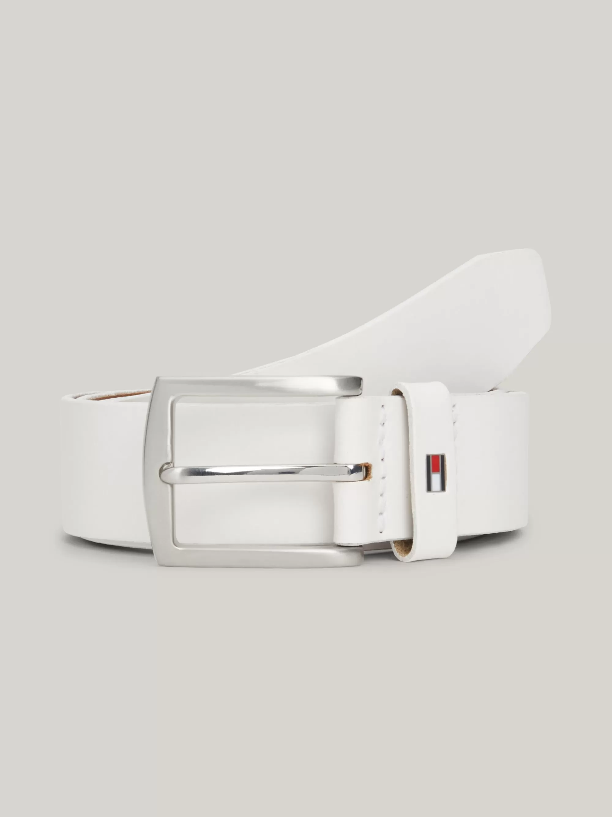 Riemen*Tommy Hilfiger Denton Leren Riem Met Vlag Op De Lus OPTIC WHITE